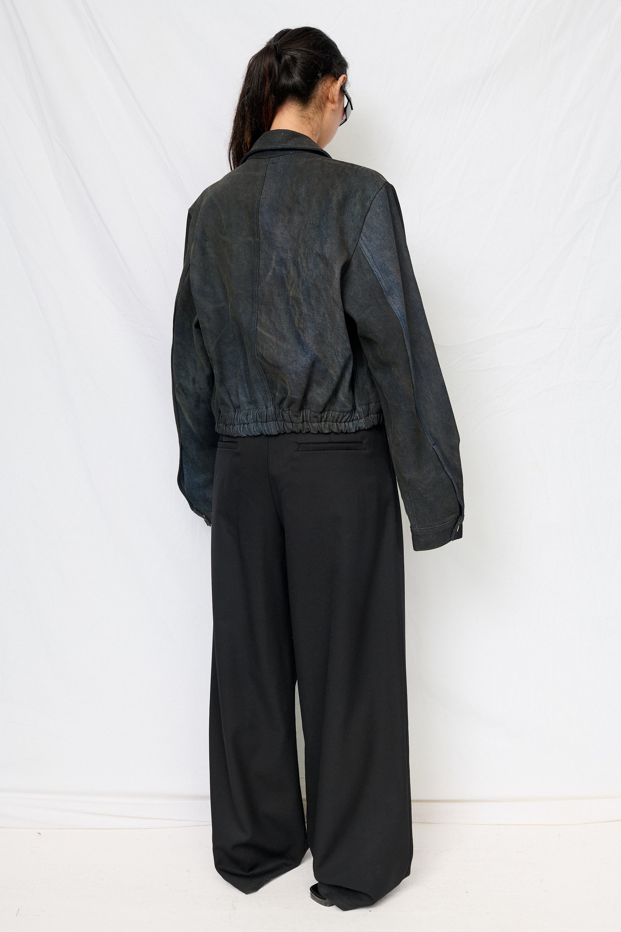 Dirty Indigo Denim Shrunken Zip Jacket