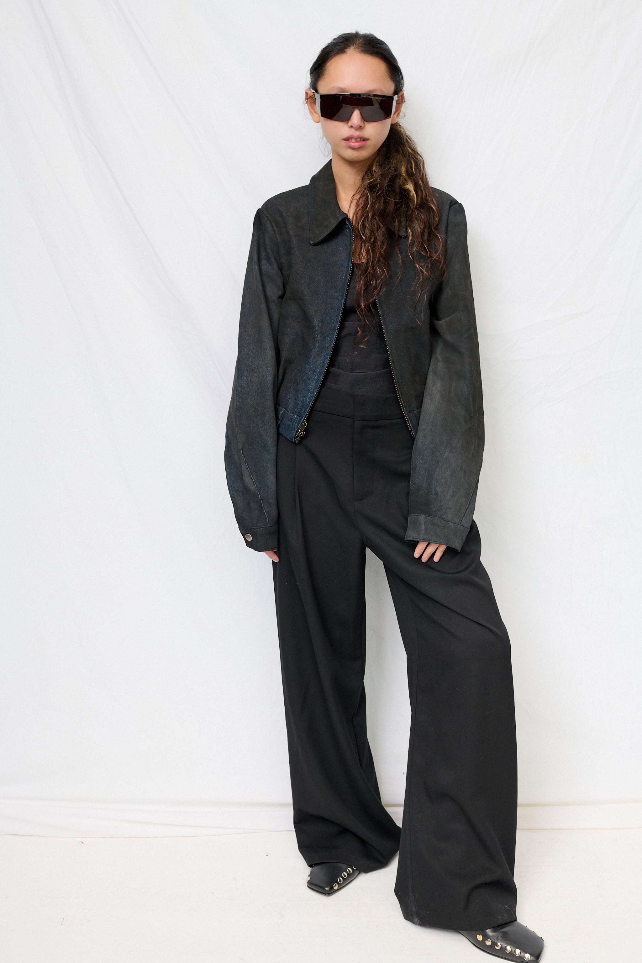 Dirty Indigo Denim Shrunken Zip Jacket