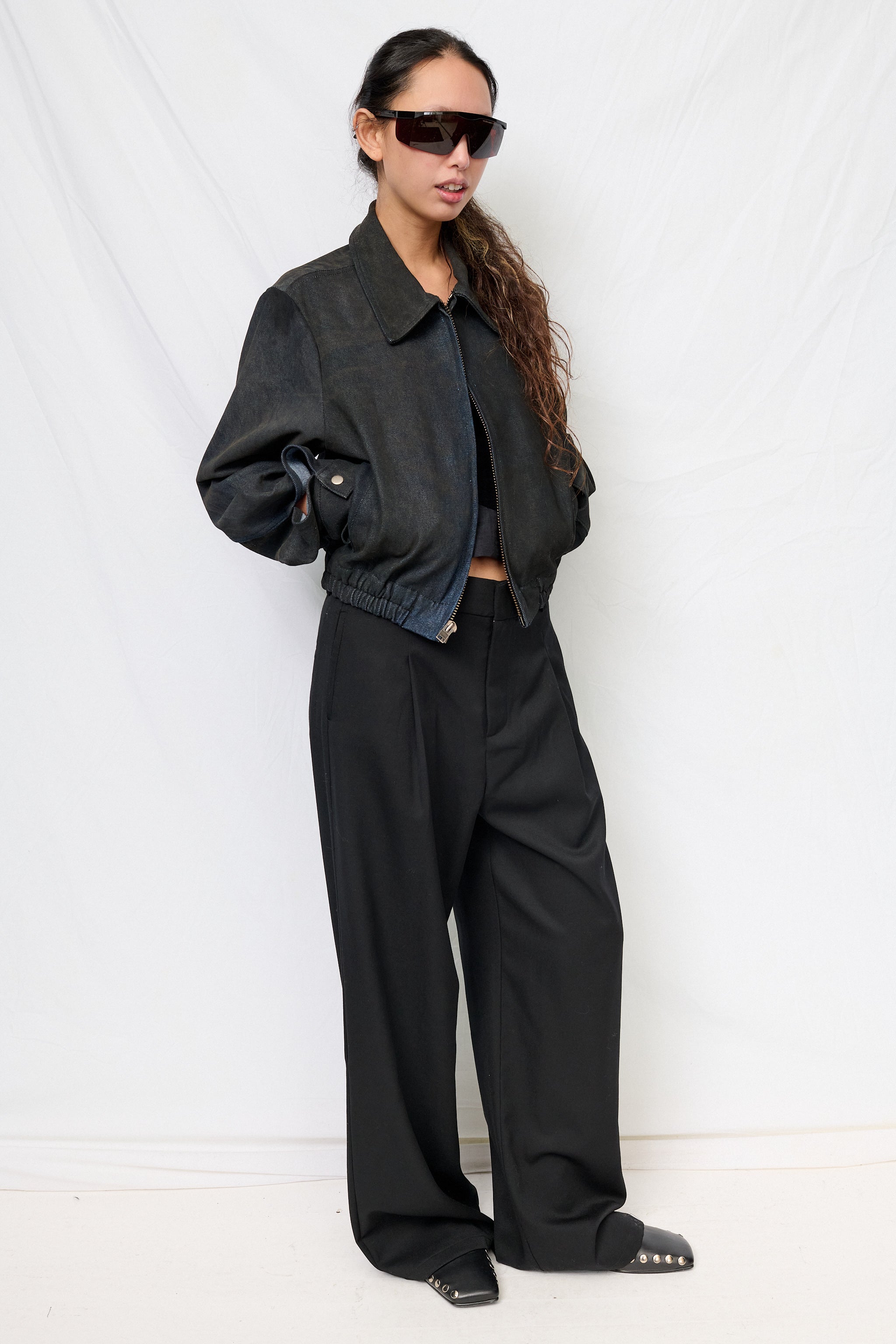 Dirty Indigo Denim Shrunken Zip Jacket