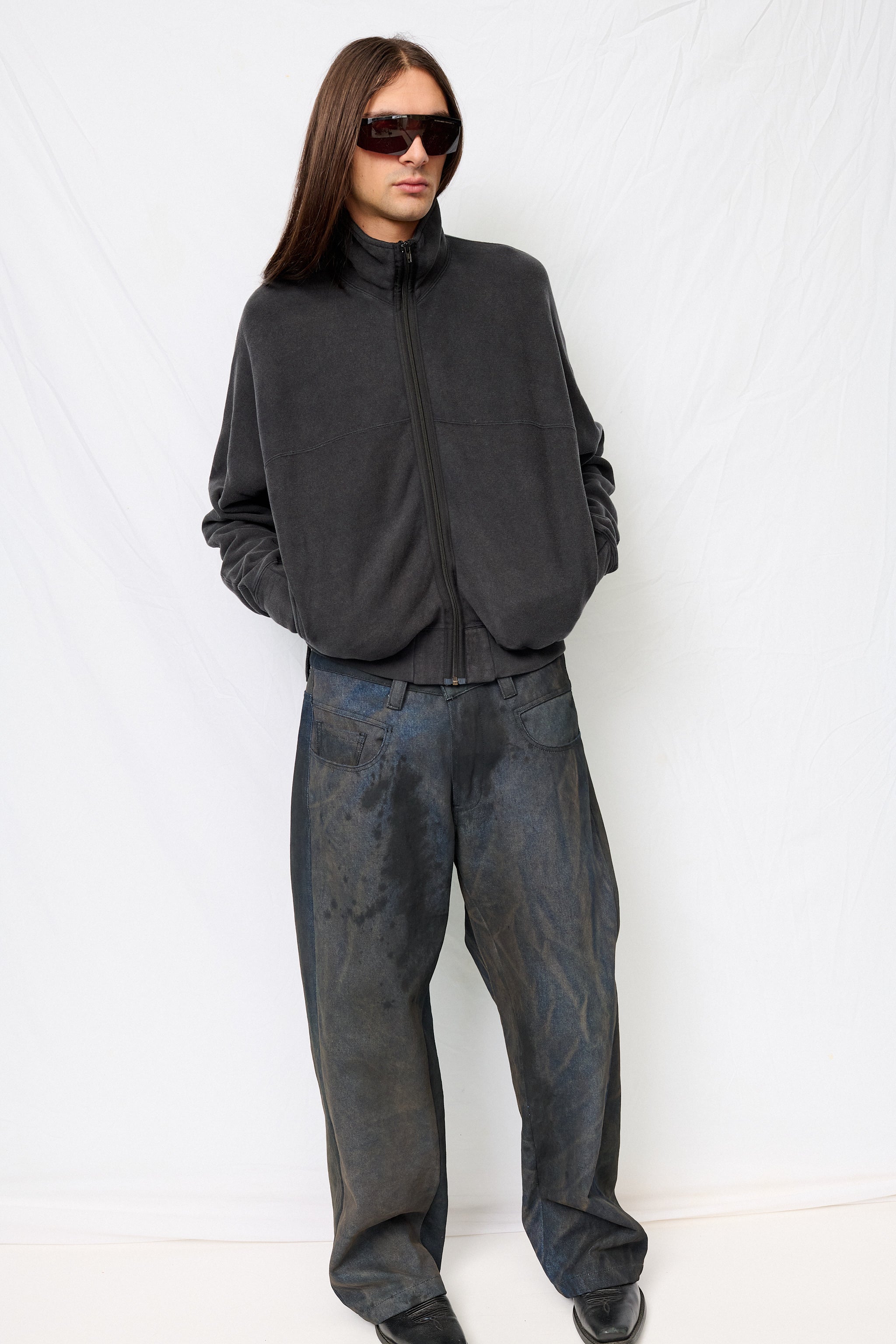 Charcoal Highneck Zip Up Sweatshirt