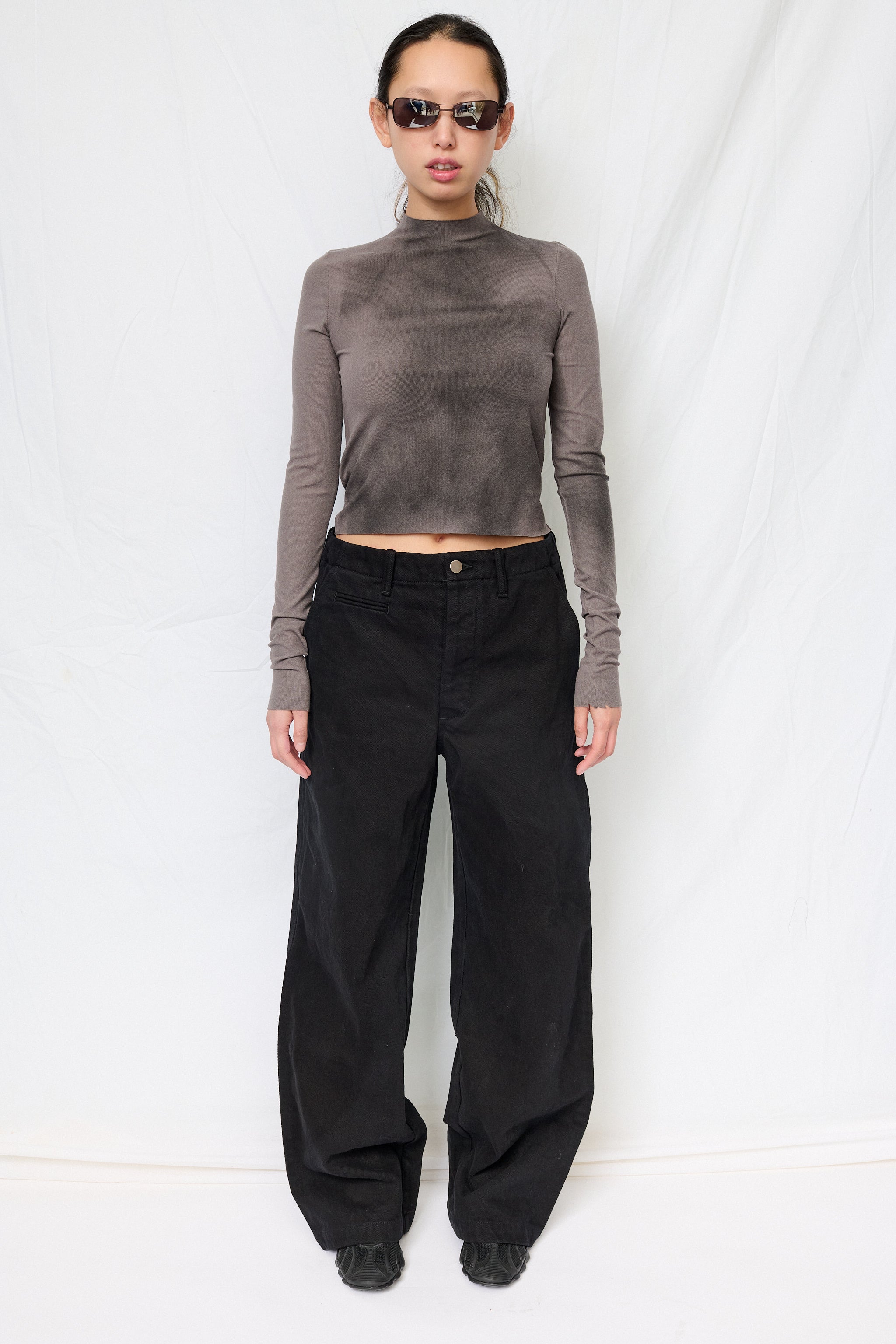 Grey Airbrush Crop Long Sleeve Mockneck