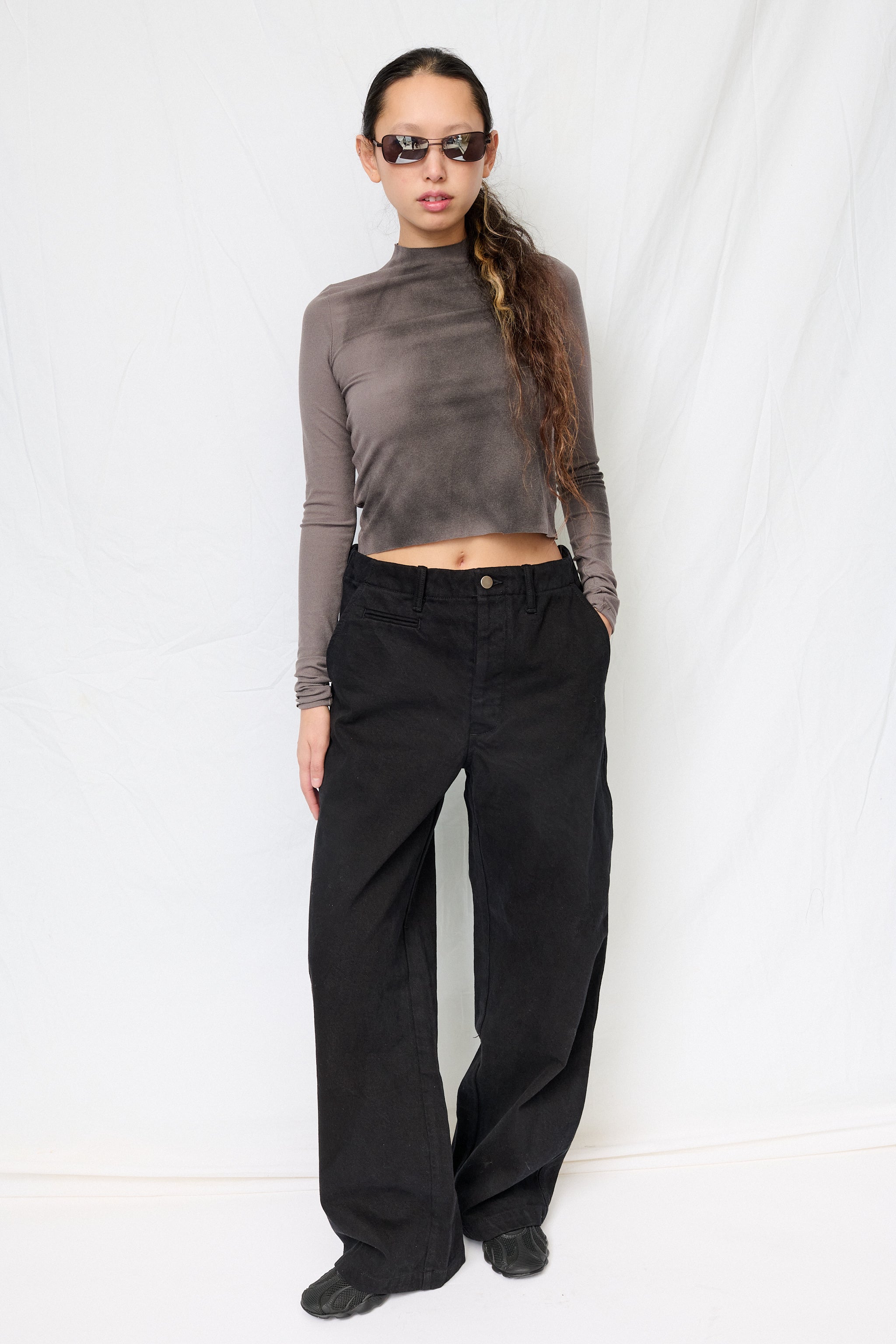 Grey Airbrush Crop Long Sleeve Mockneck