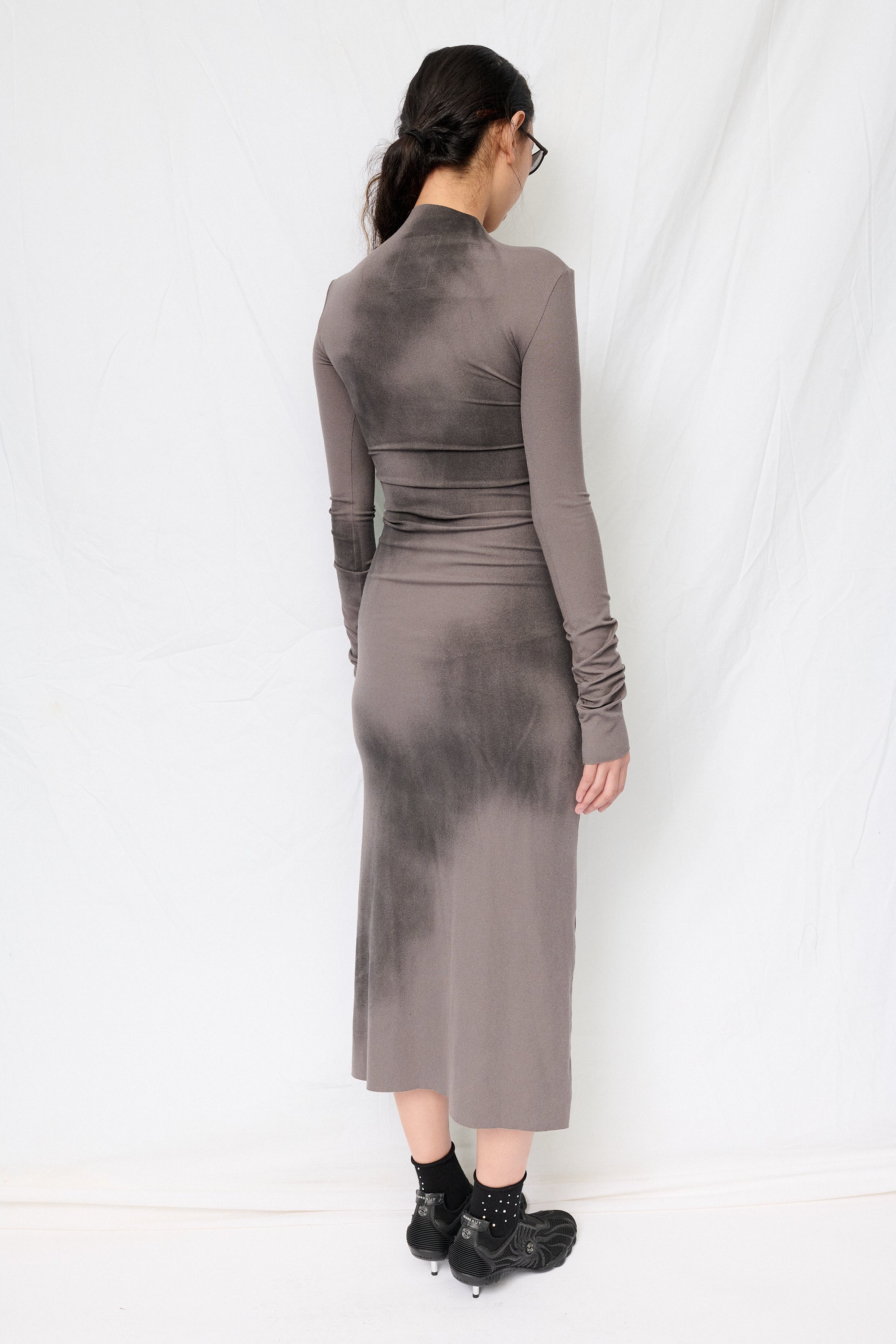 Grey Airbrush Long Sleeve Mockneck Dress