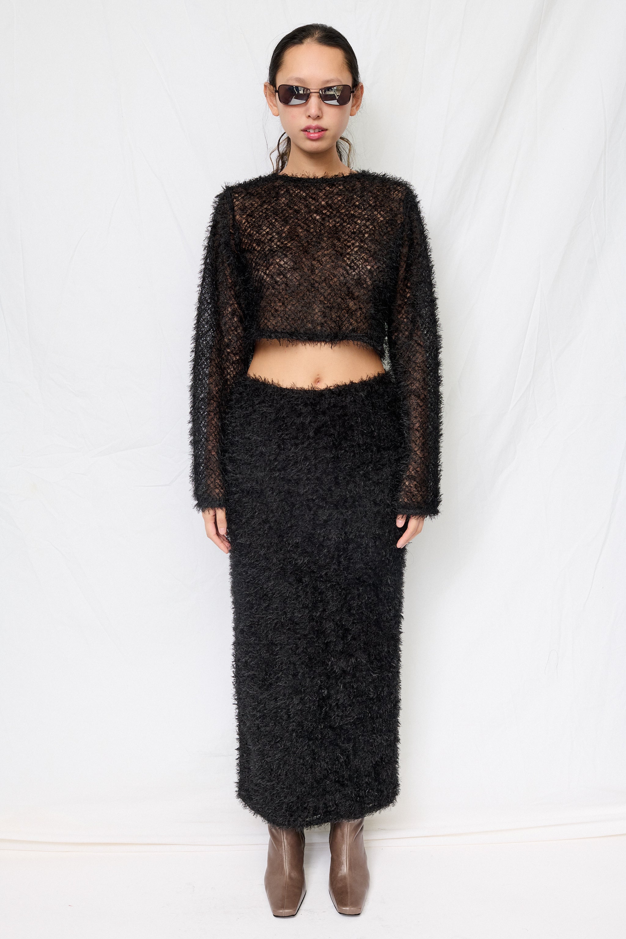 Black Feather Maxi Skirt