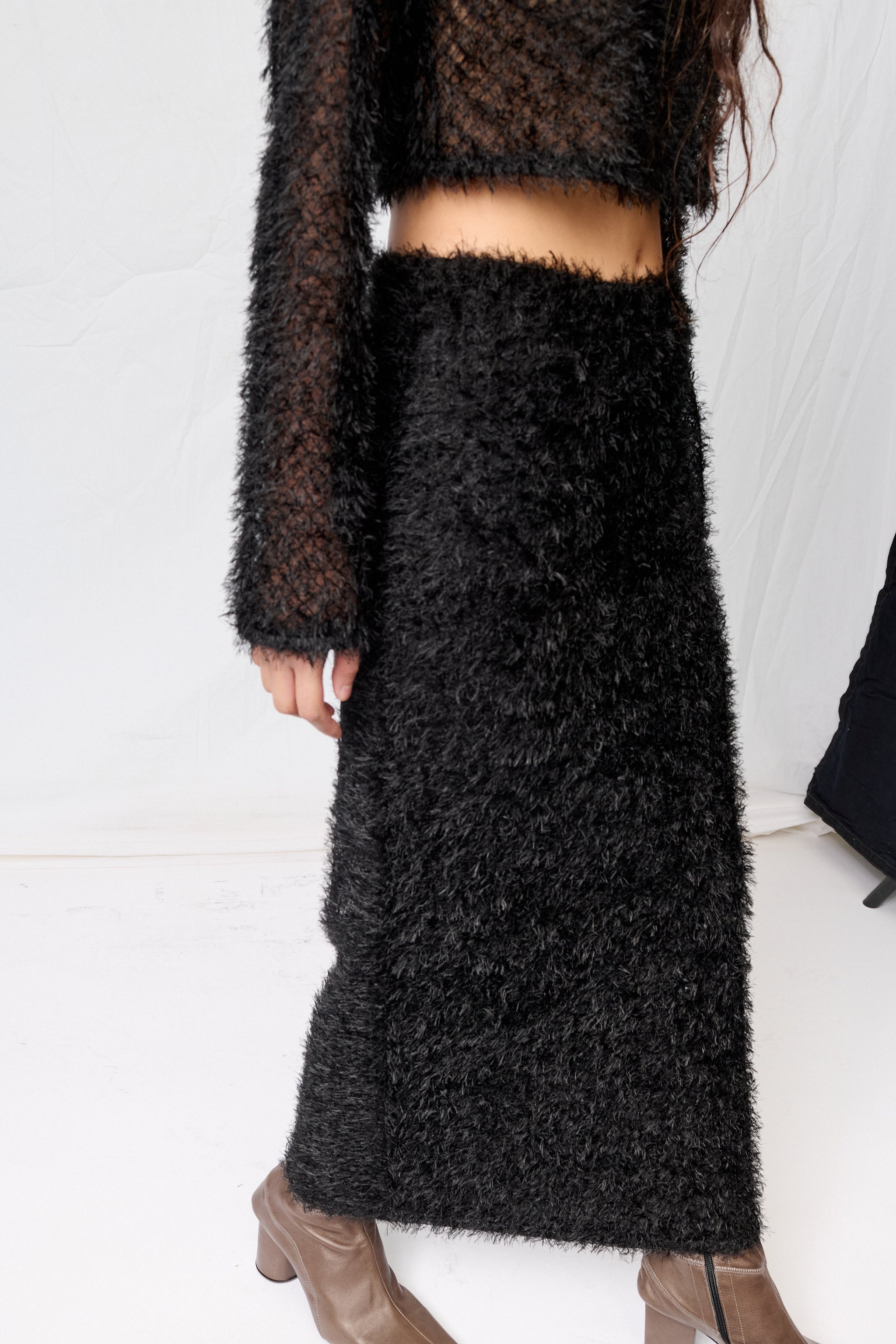 Black Feather Maxi Skirt