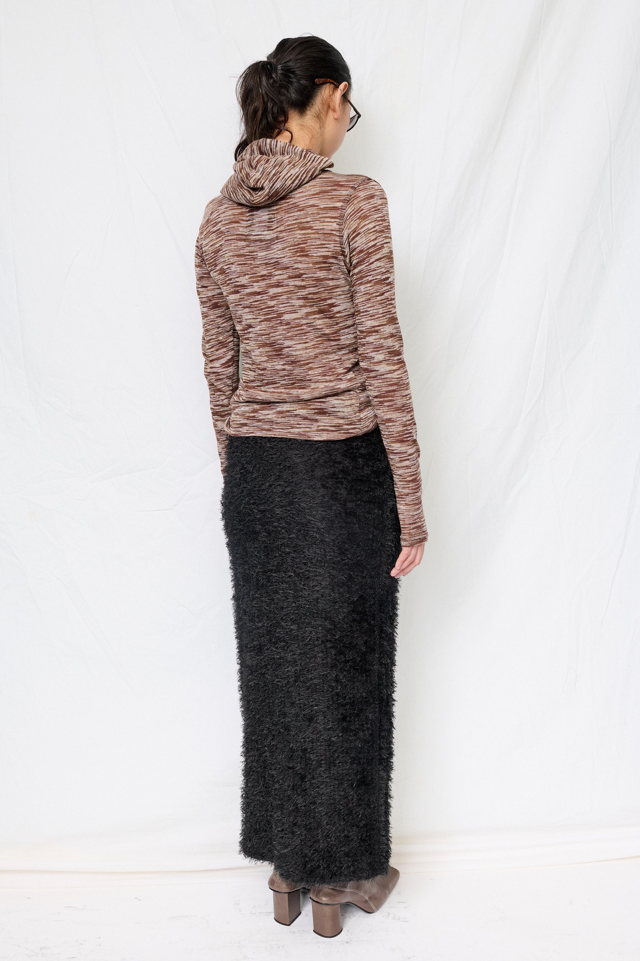 Brown Variegated Knit Hooded Top