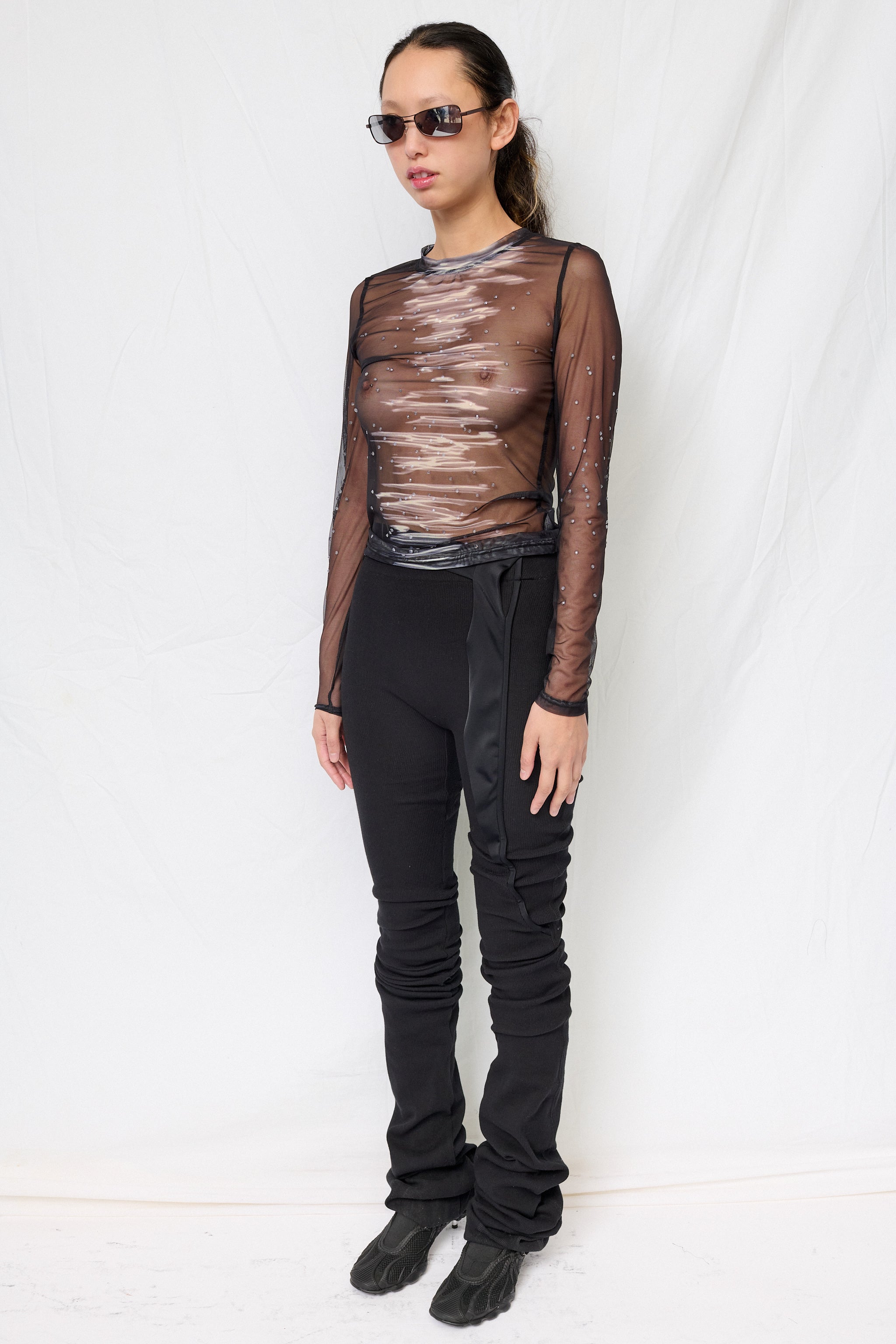 Black Betta Mesh Crewneck Top