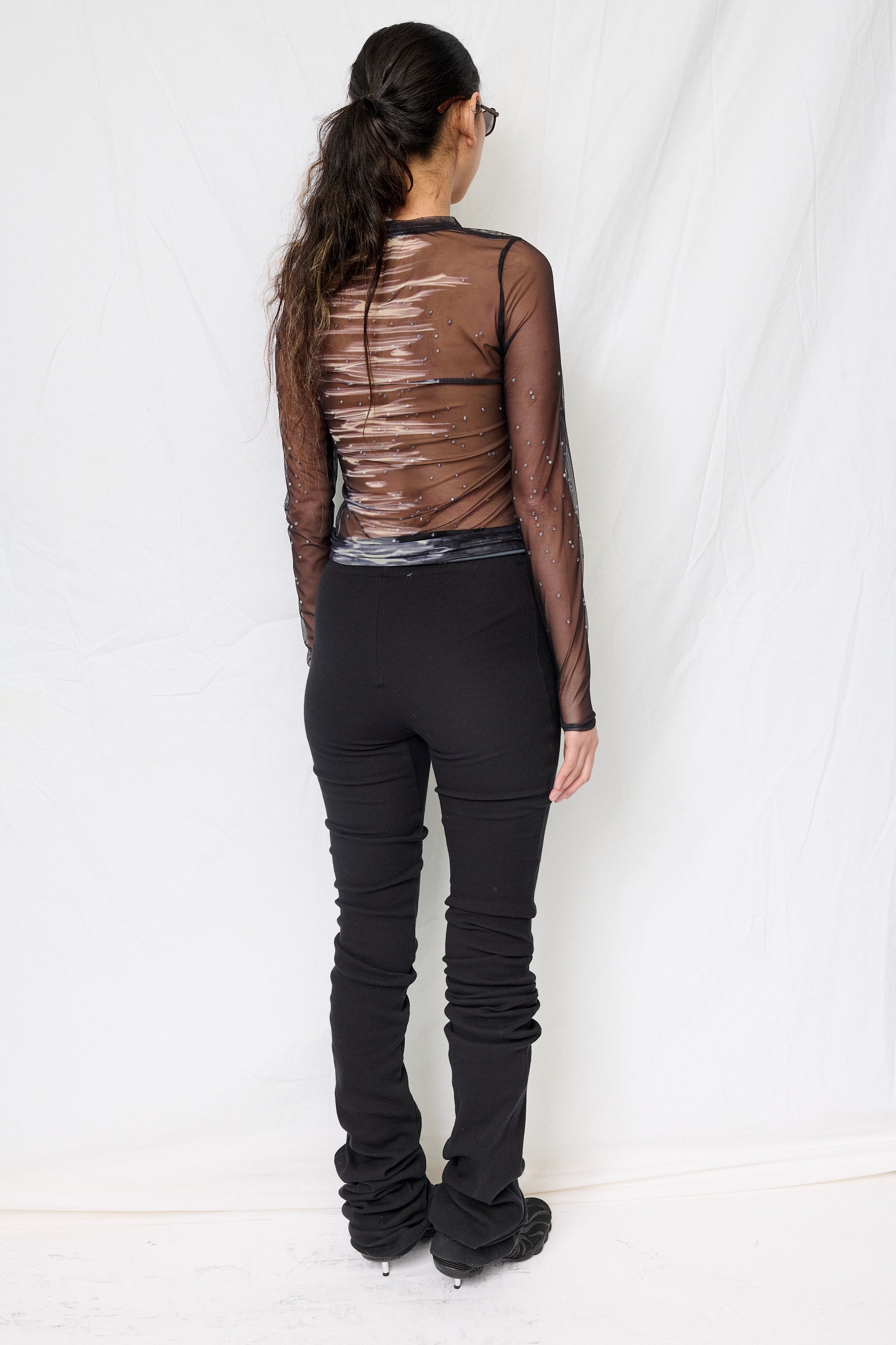 Black Betta Mesh Crewneck Top