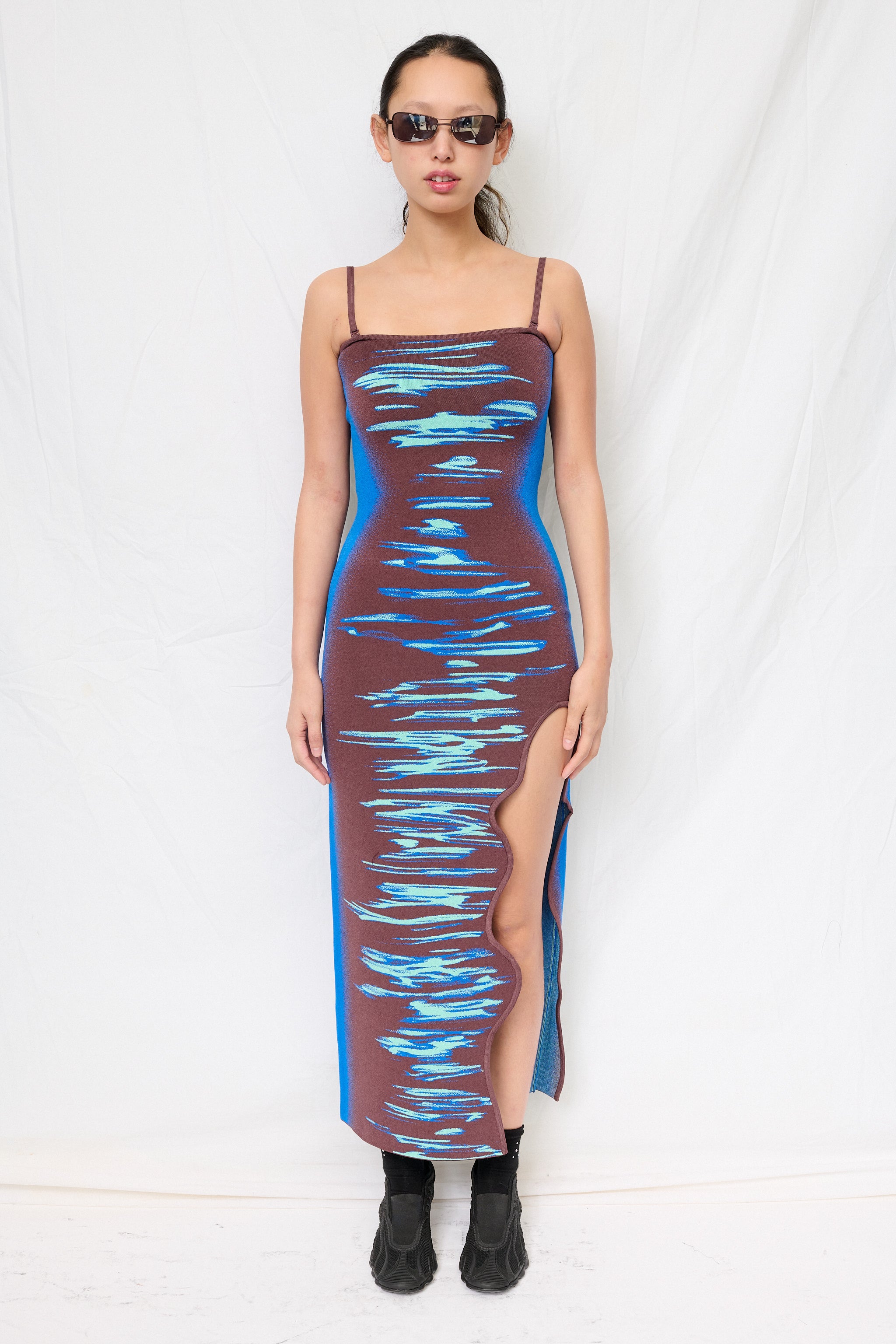 Ocean Blue Iris Ocean Print Maxi Tank Dress