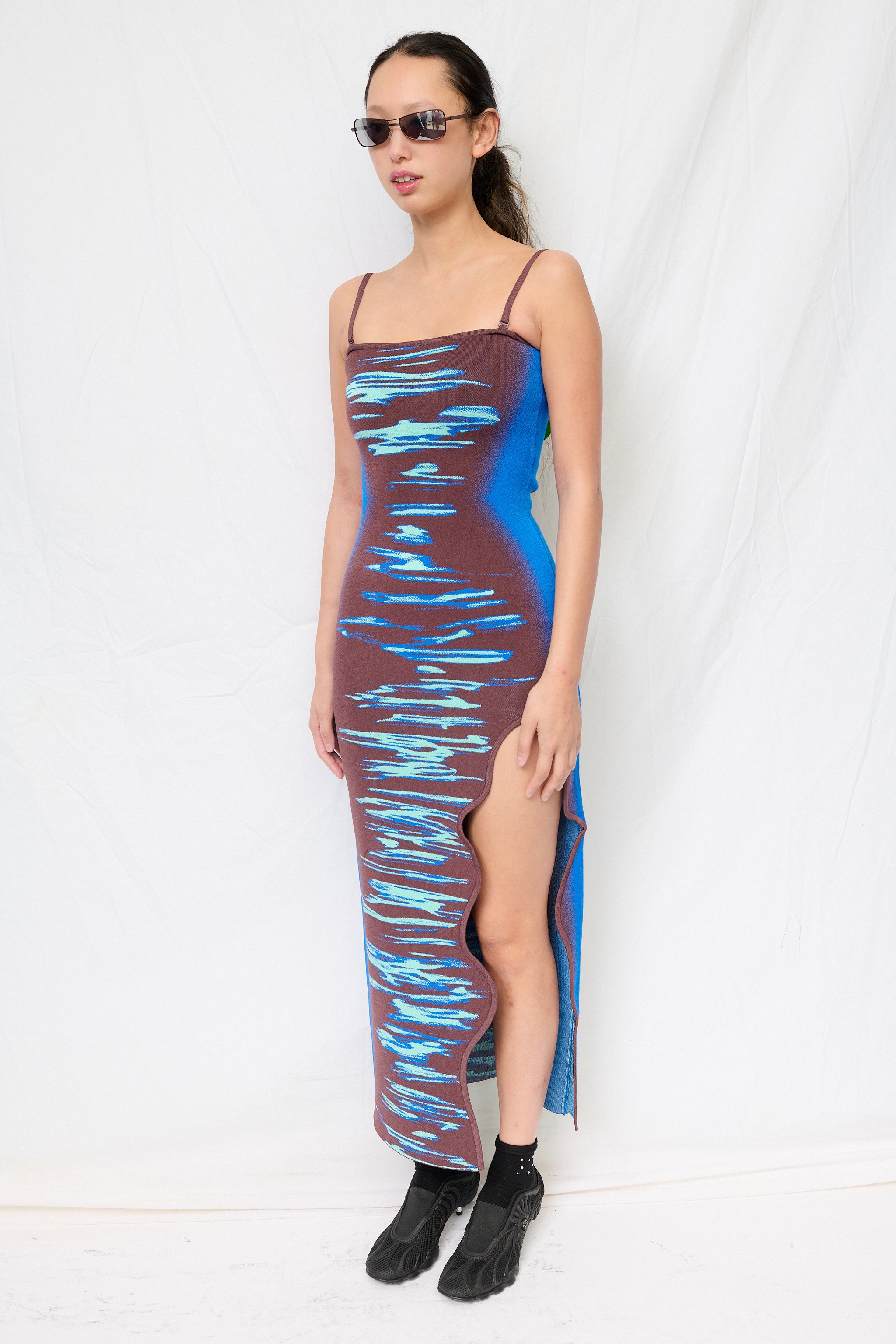 Ocean Blue Iris Ocean Print Maxi Tank Dress