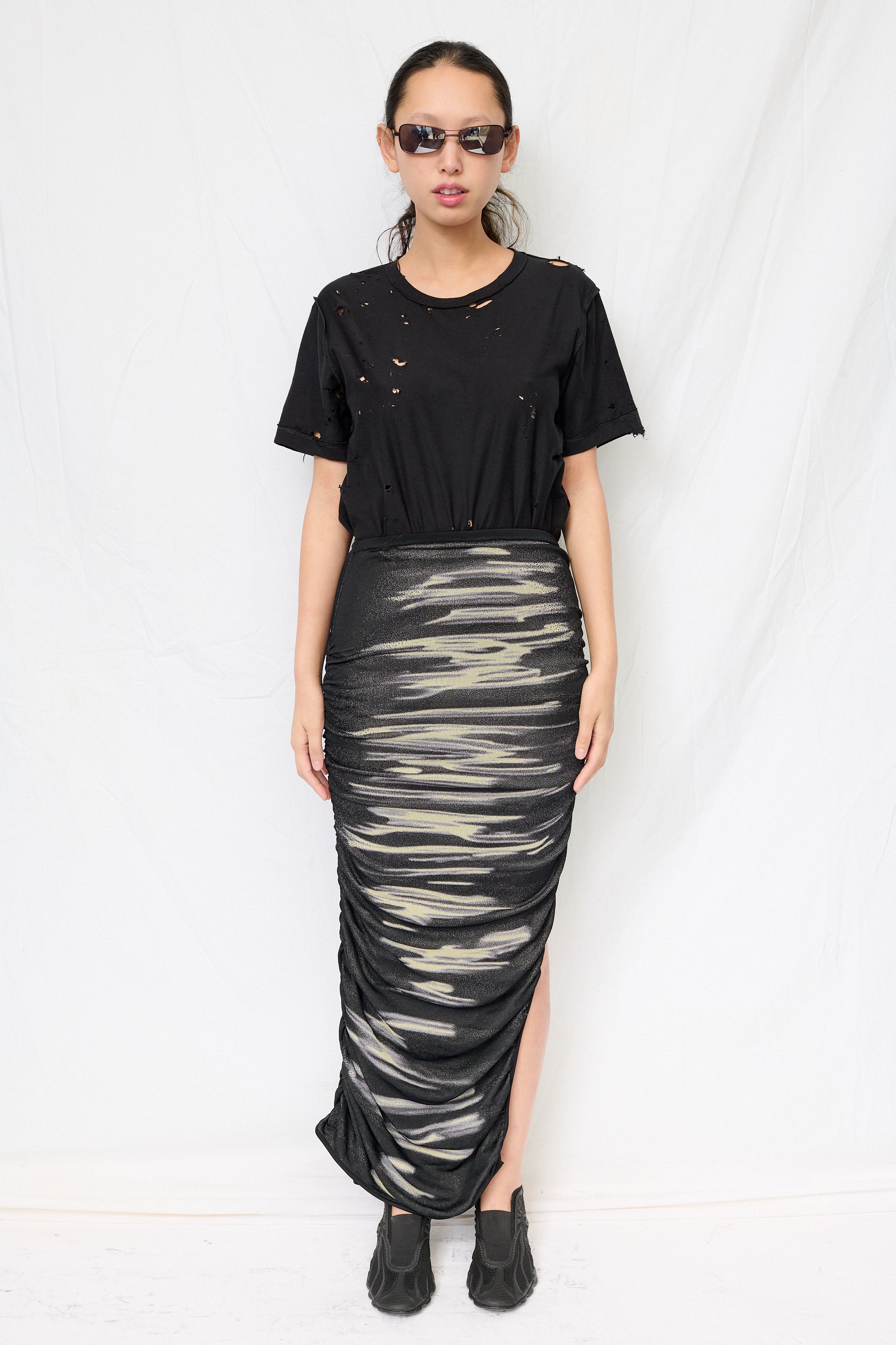 Yellow Sea Nile Lake Print Midi Skirt