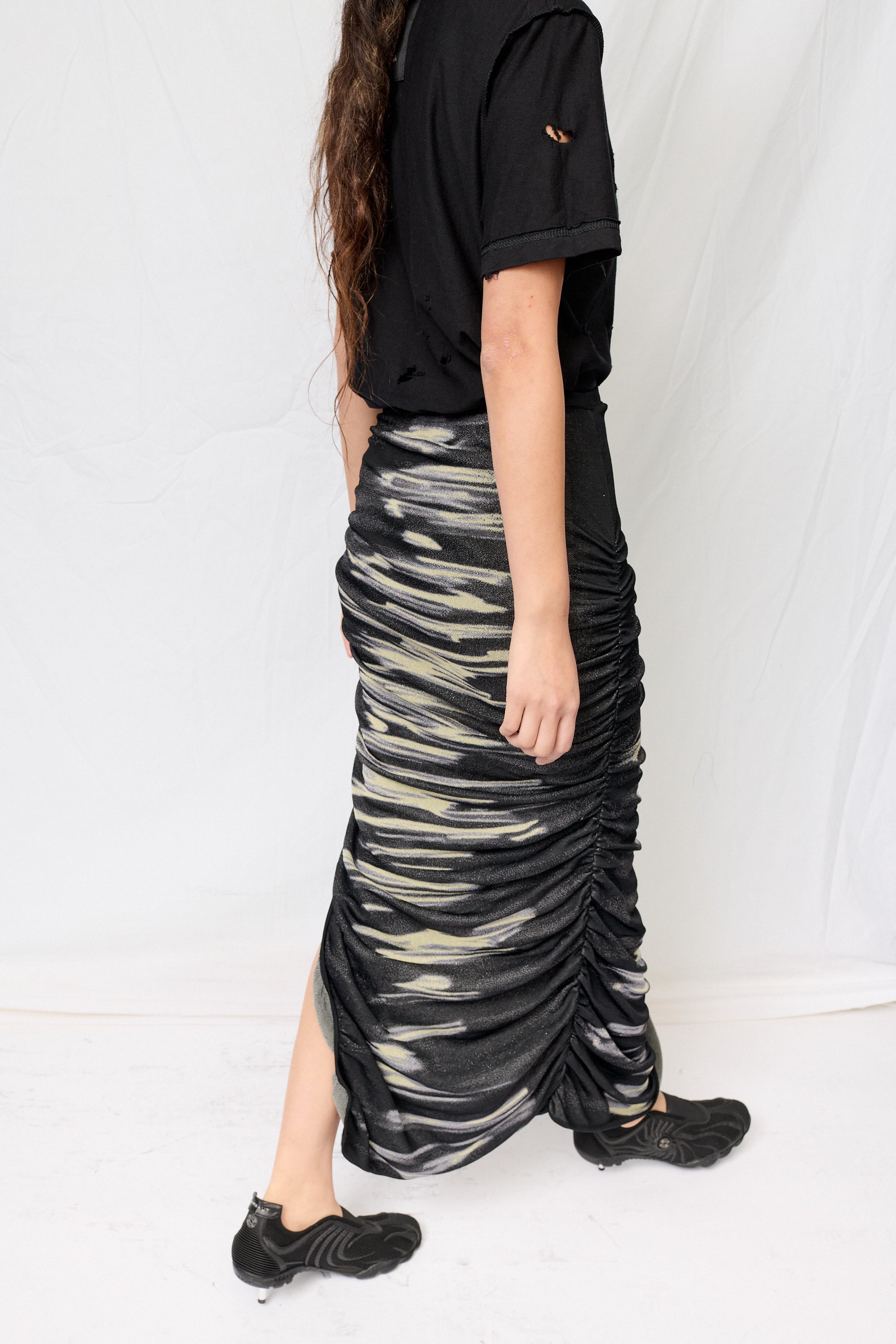 Yellow Sea Nile Lake Print Midi Skirt