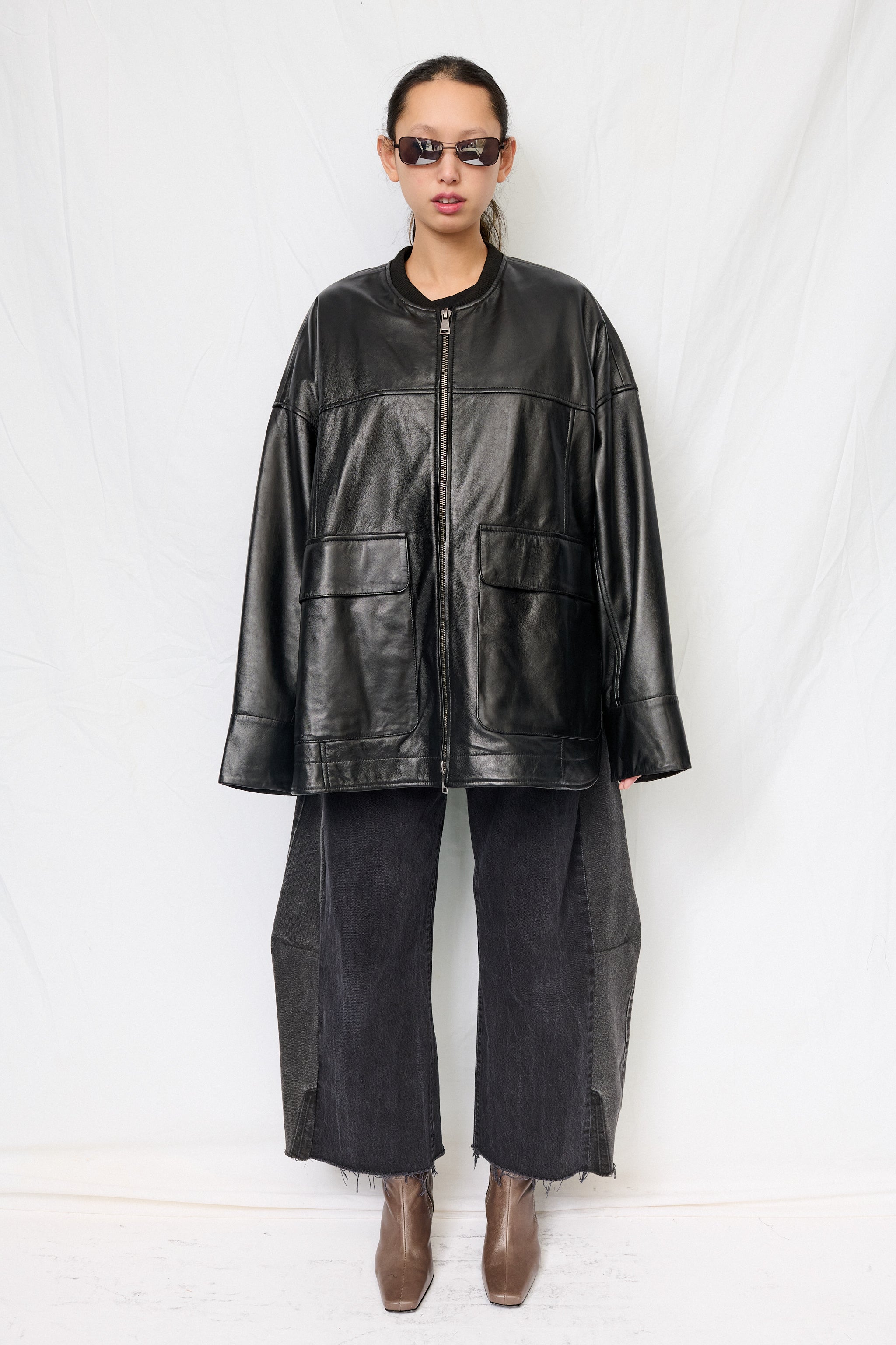 Black Nappa Leather Parka Jacket