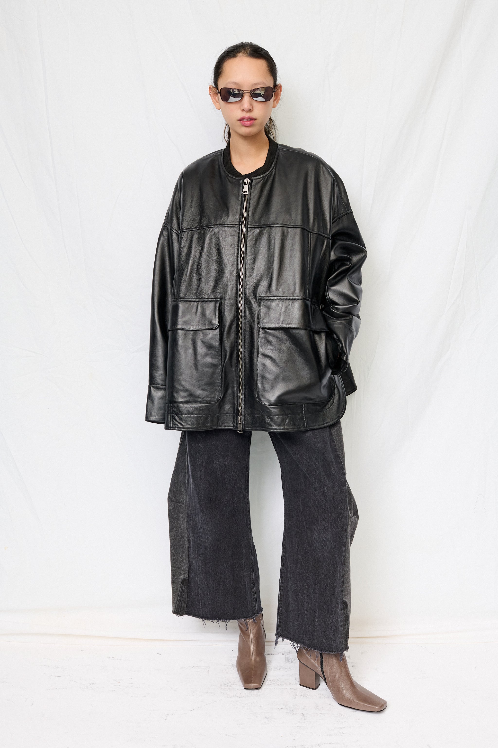 Black Nappa Leather Parka Jacket