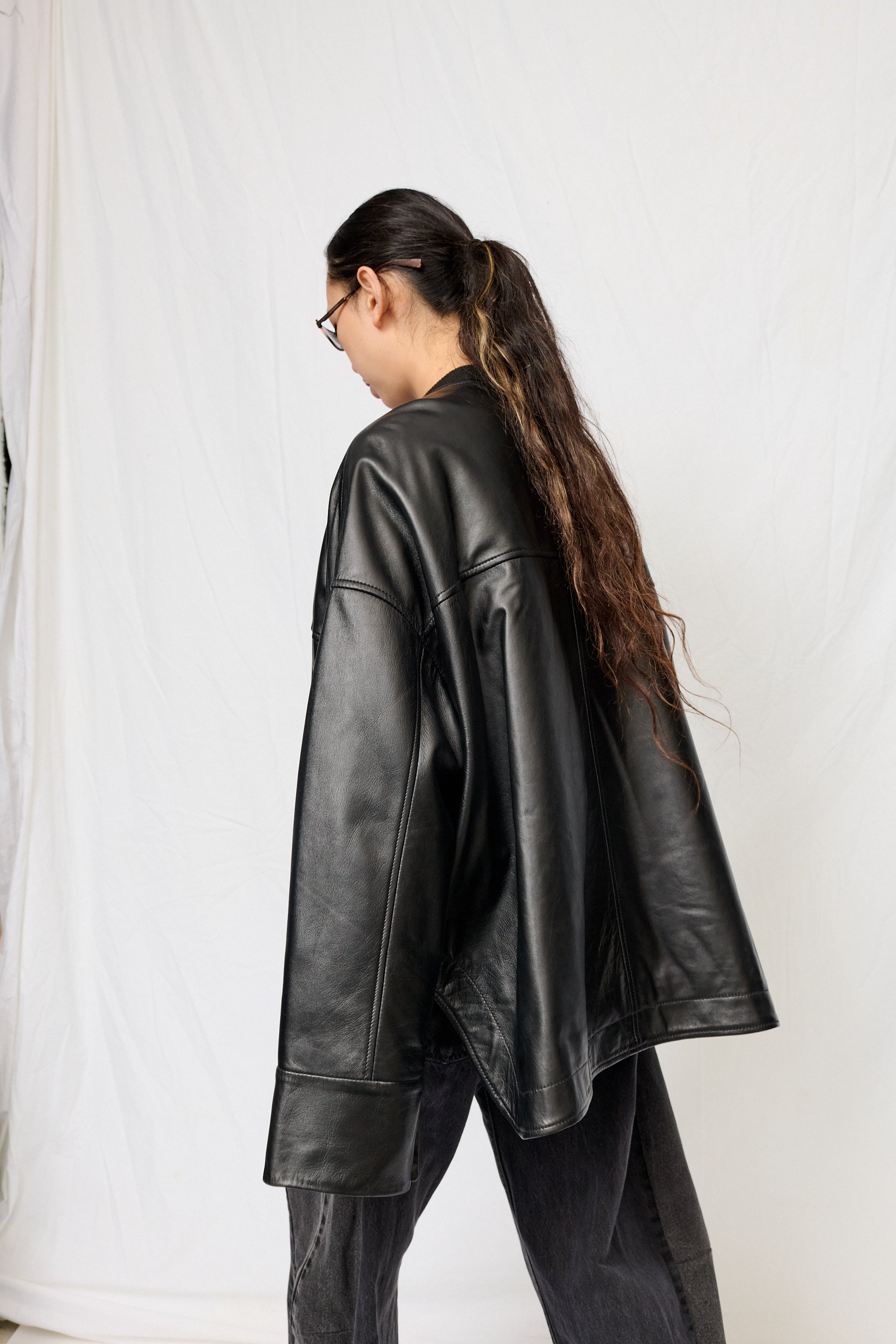 Black Nappa Leather Parka Jacket