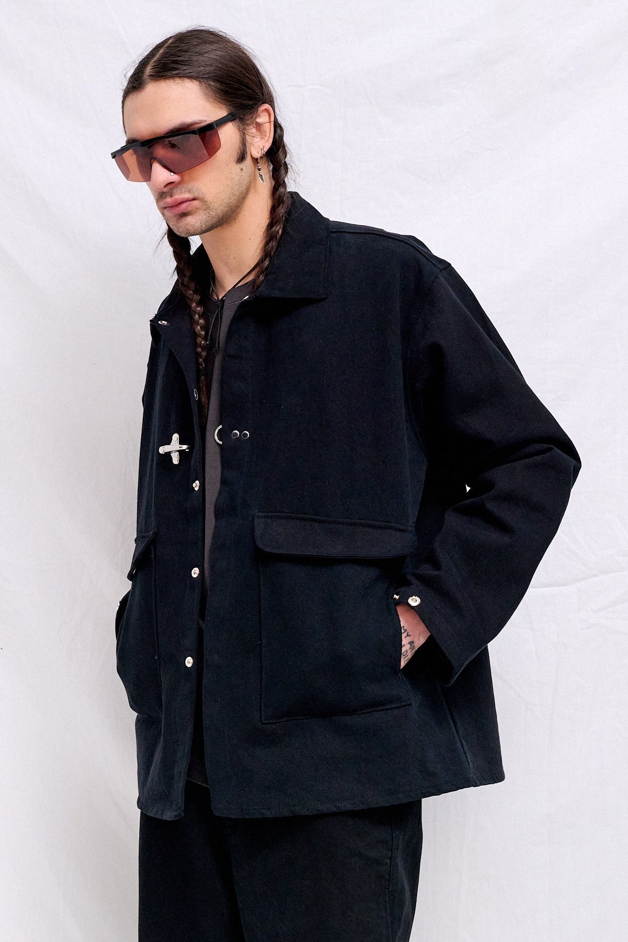 Black Denim Fireman Utility Jacket