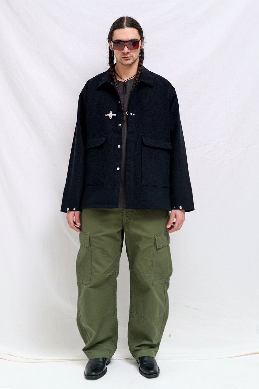 Black Denim Fireman Utility Jacket