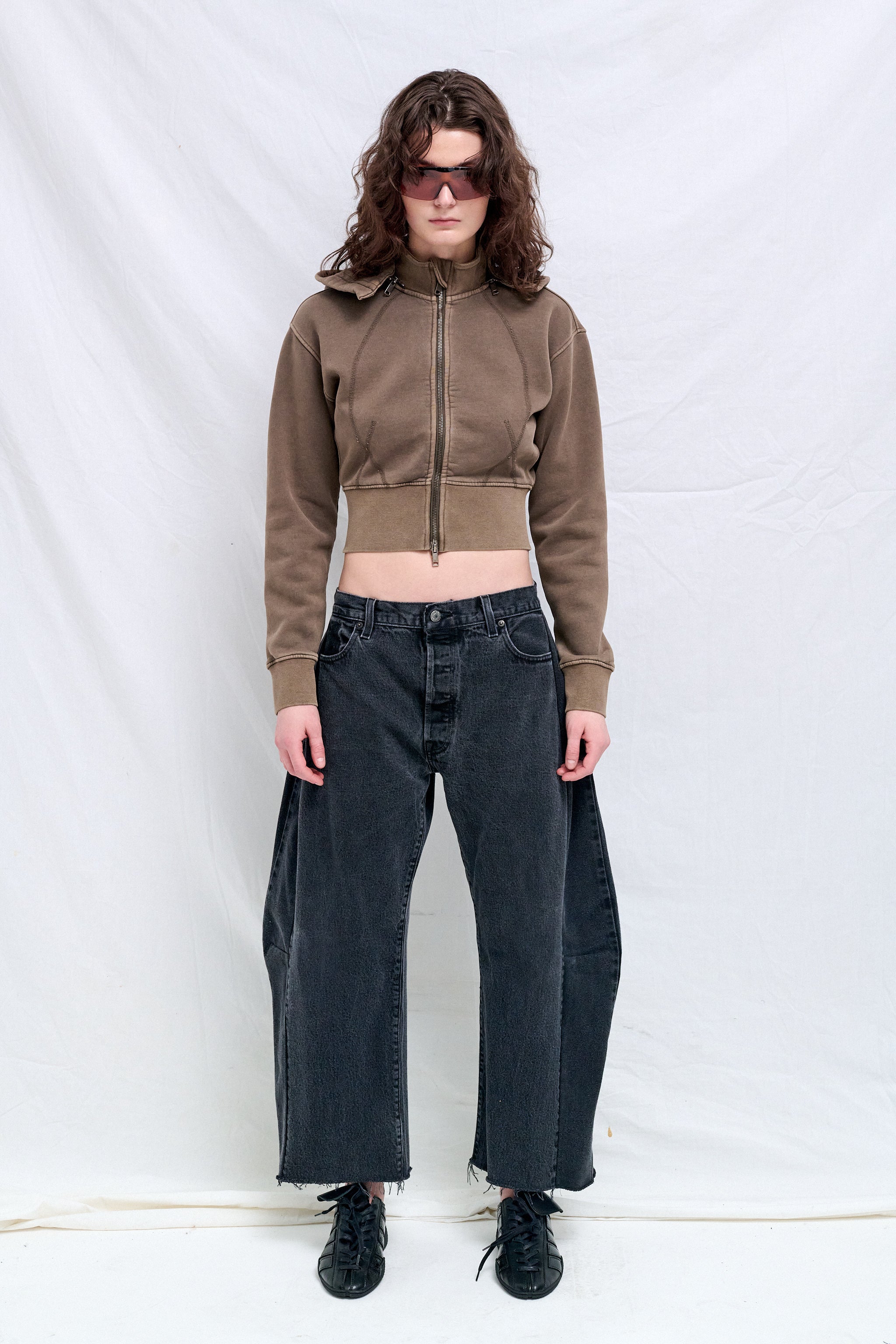 Coffee Cropped Fleece Hoodie