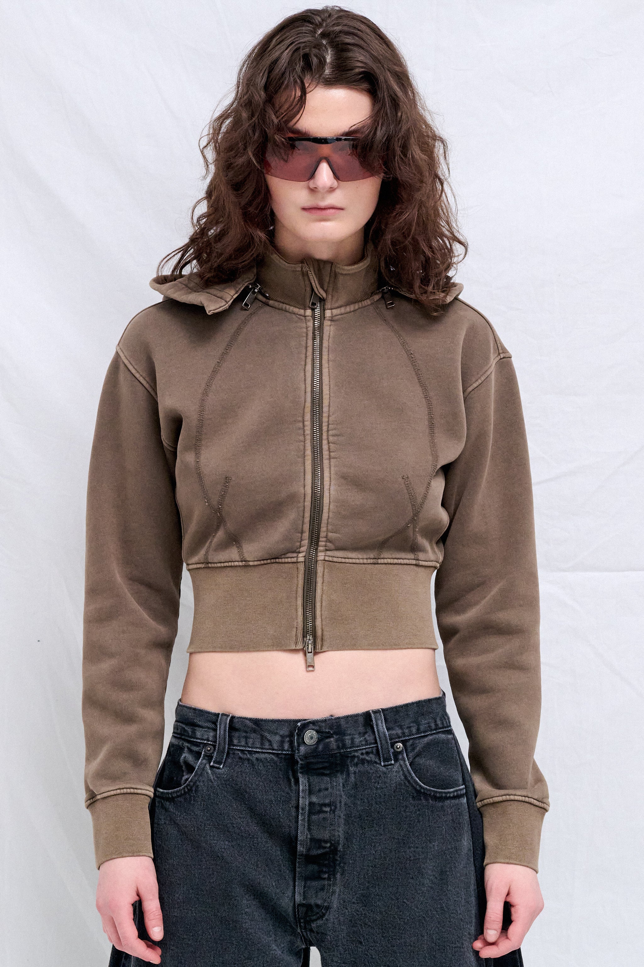 Coffee Cropped Fleece Hoodie
