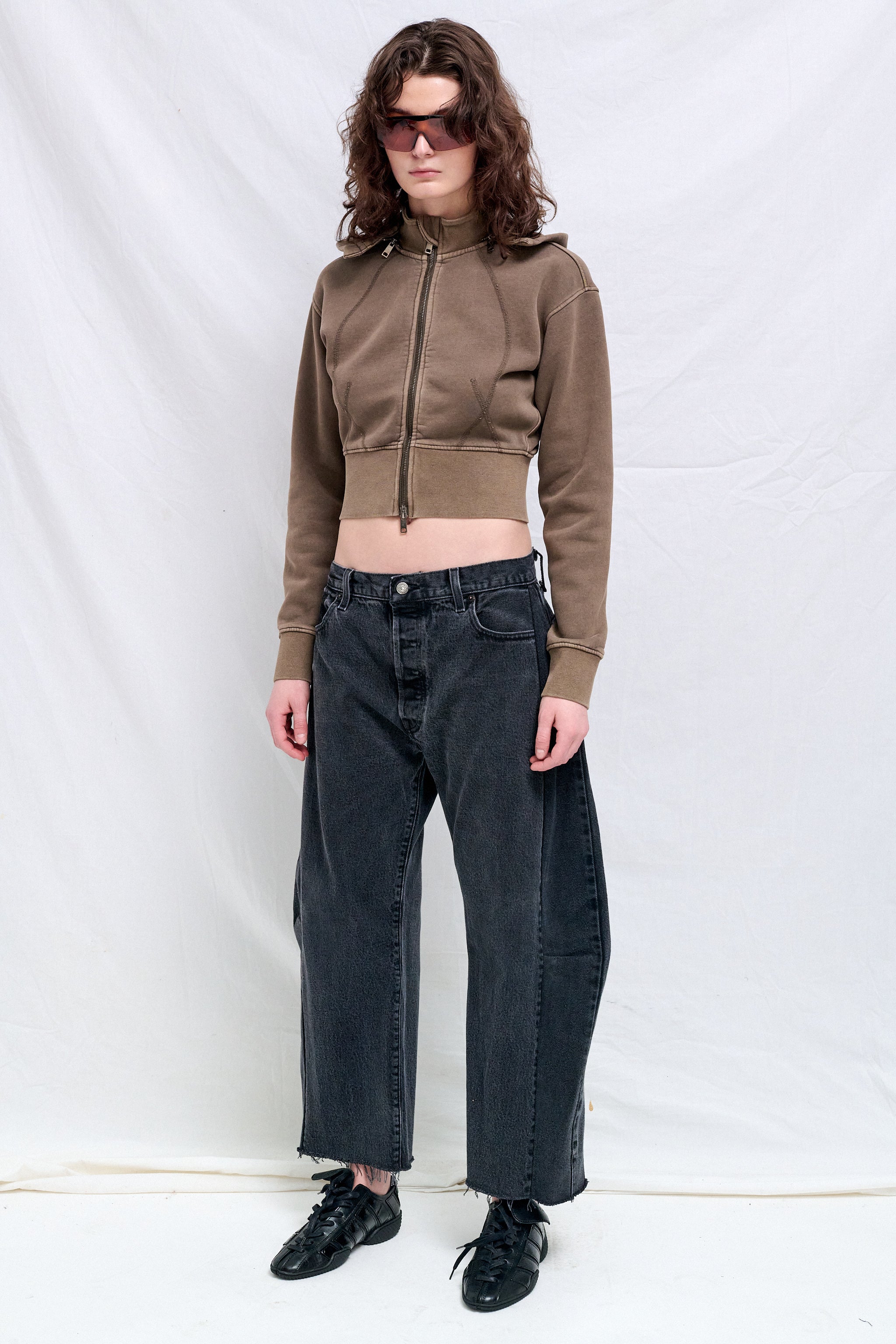 Coffee Cropped Fleece Hoodie