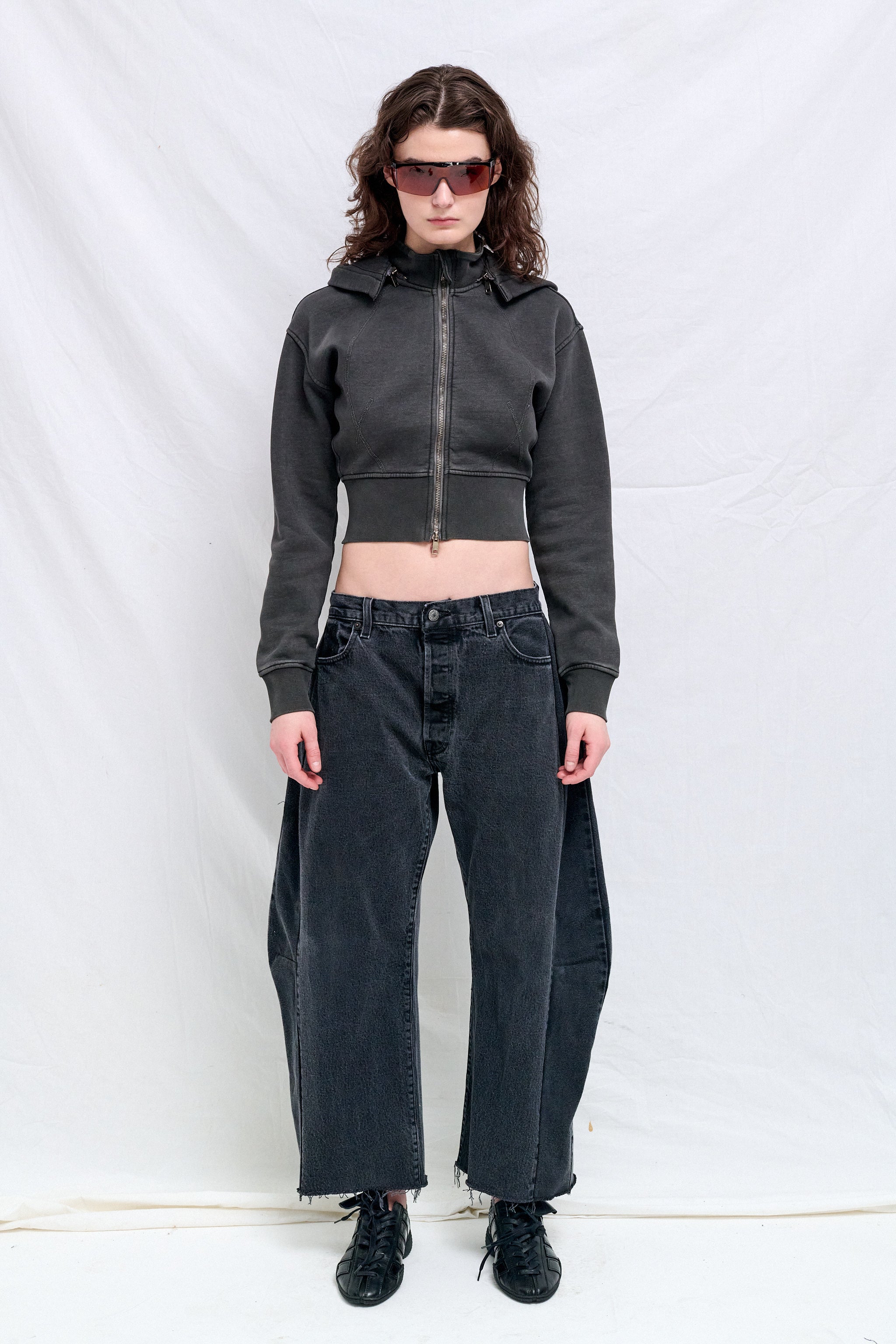 Dark Grey Cropped Fleece Hoodie