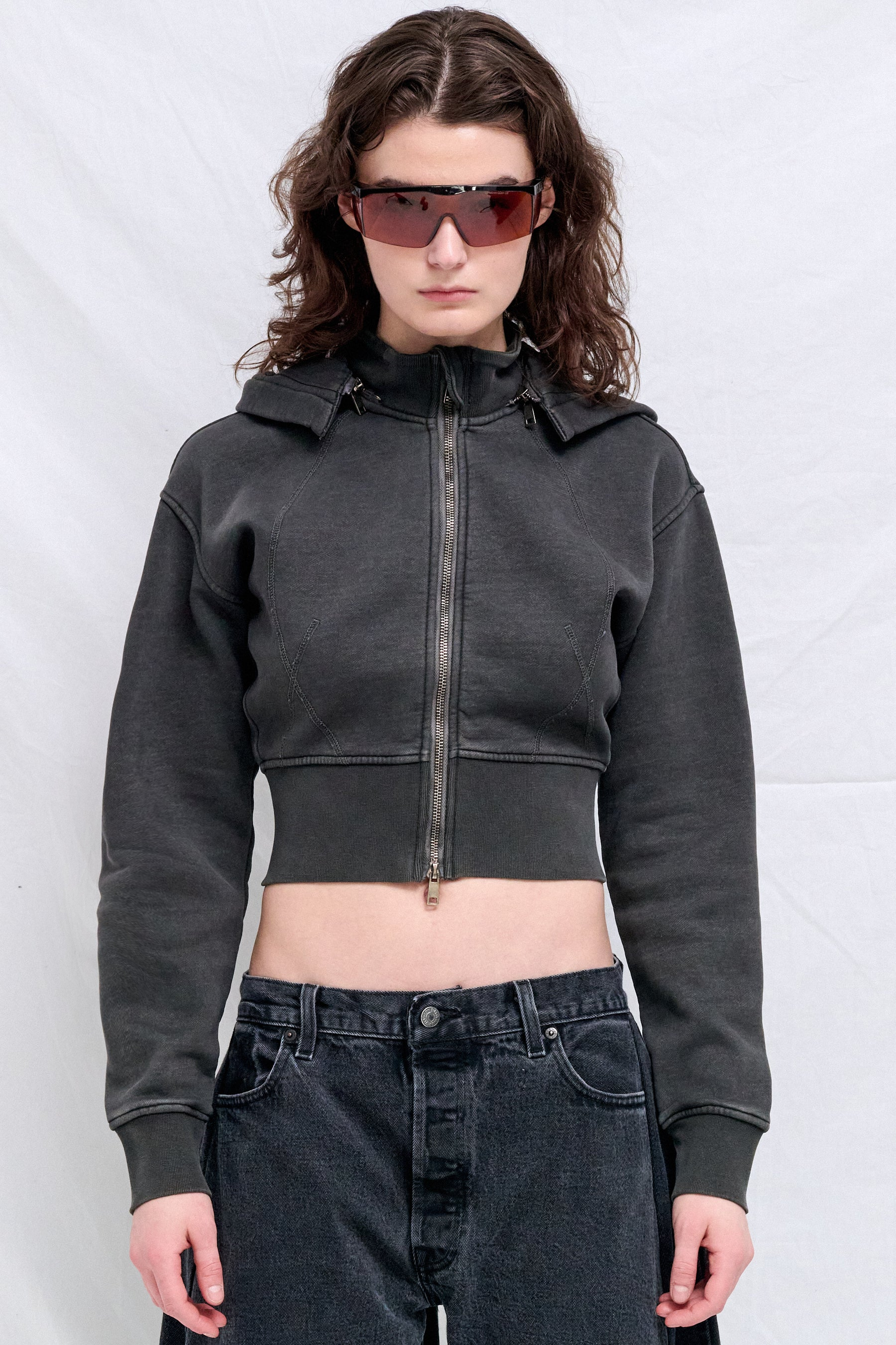 Dark Grey Cropped Fleece Hoodie