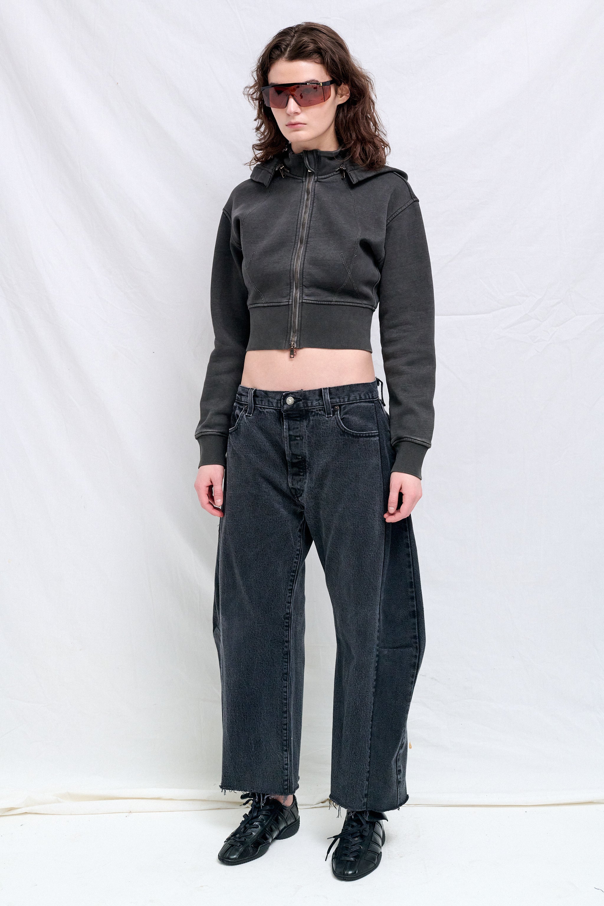 Dark Grey Cropped Fleece Hoodie