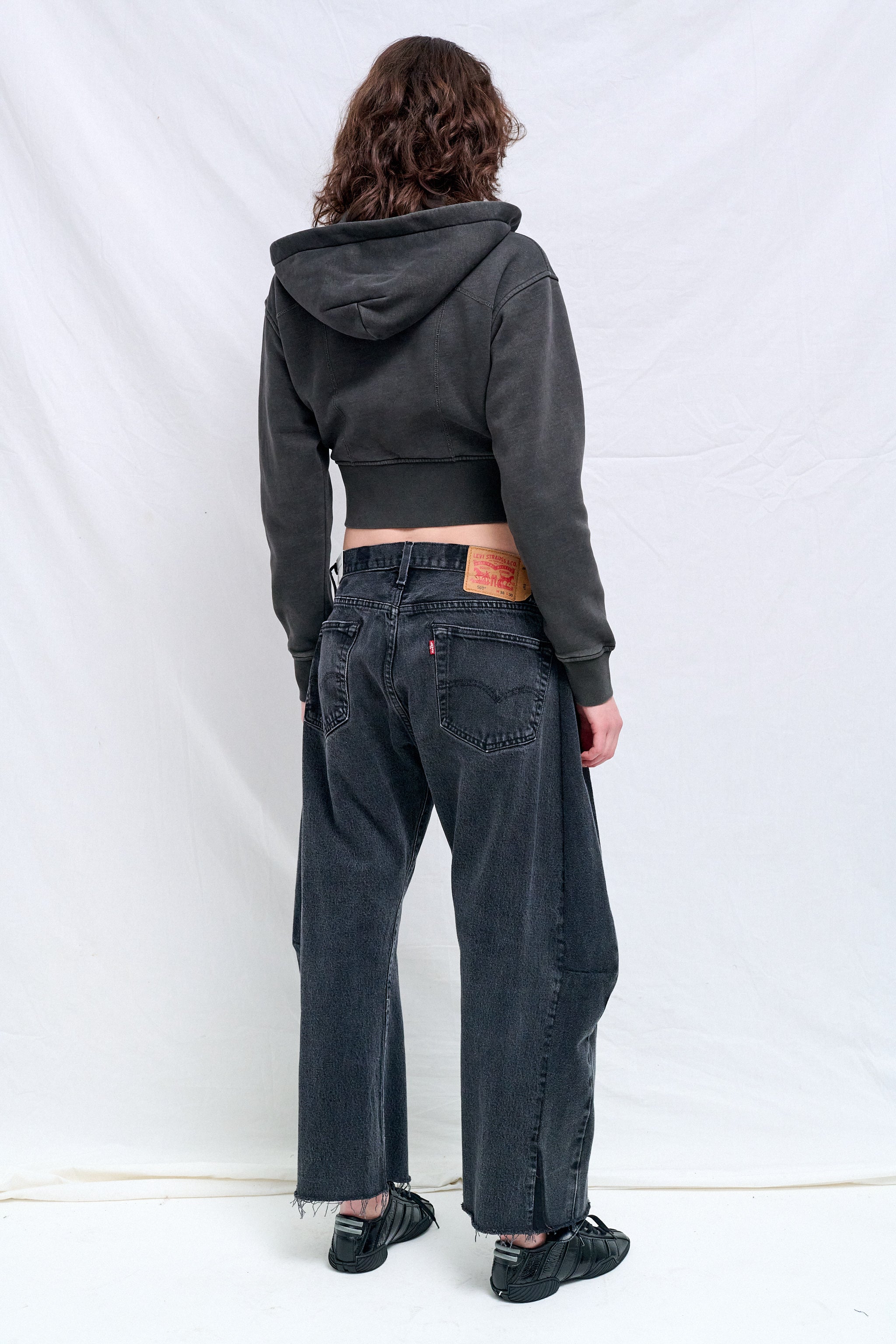 Dark Grey Cropped Fleece Hoodie