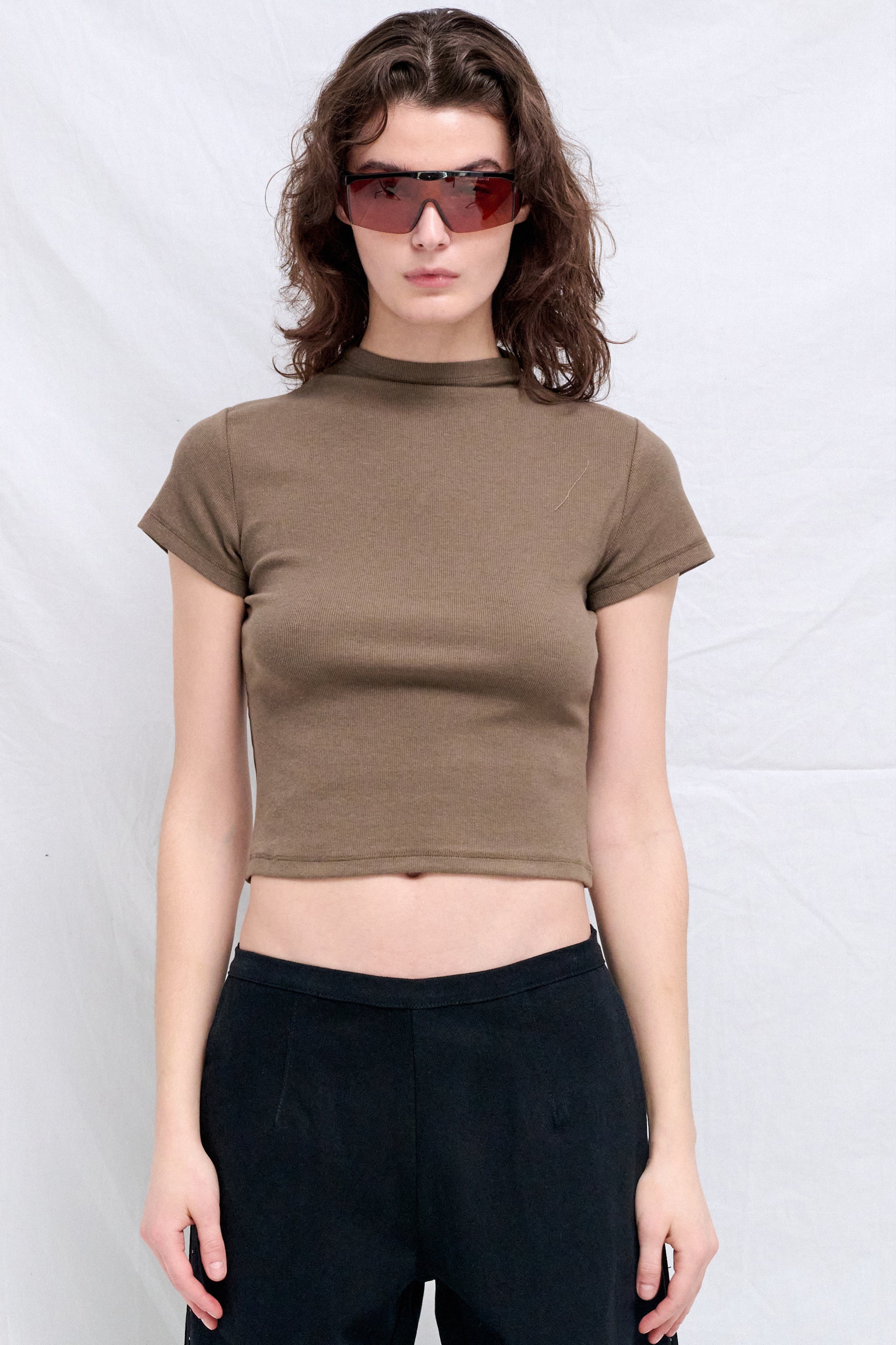 Grey Green Slim Fit Mock Neck T-Shirt