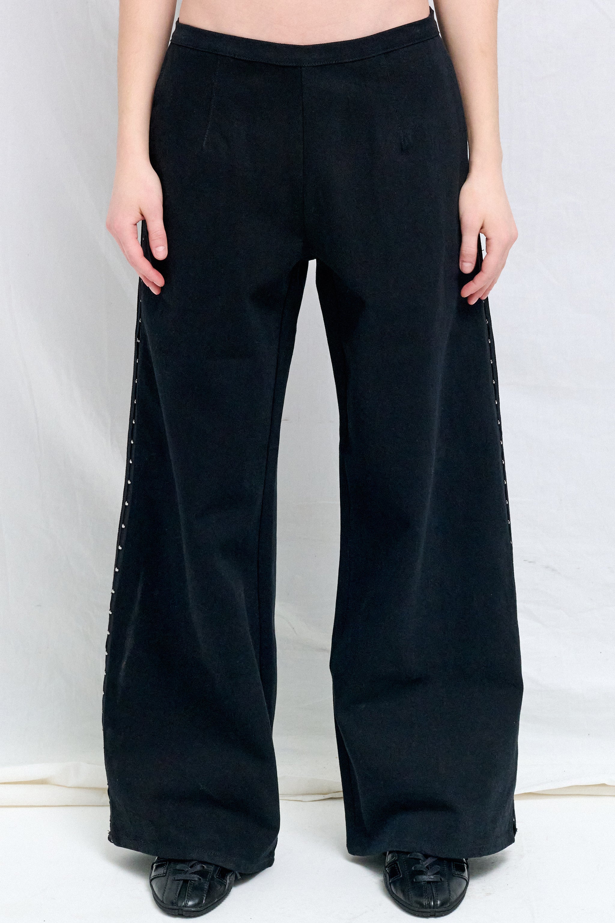 Black Denim Side Hook Clean Pant
