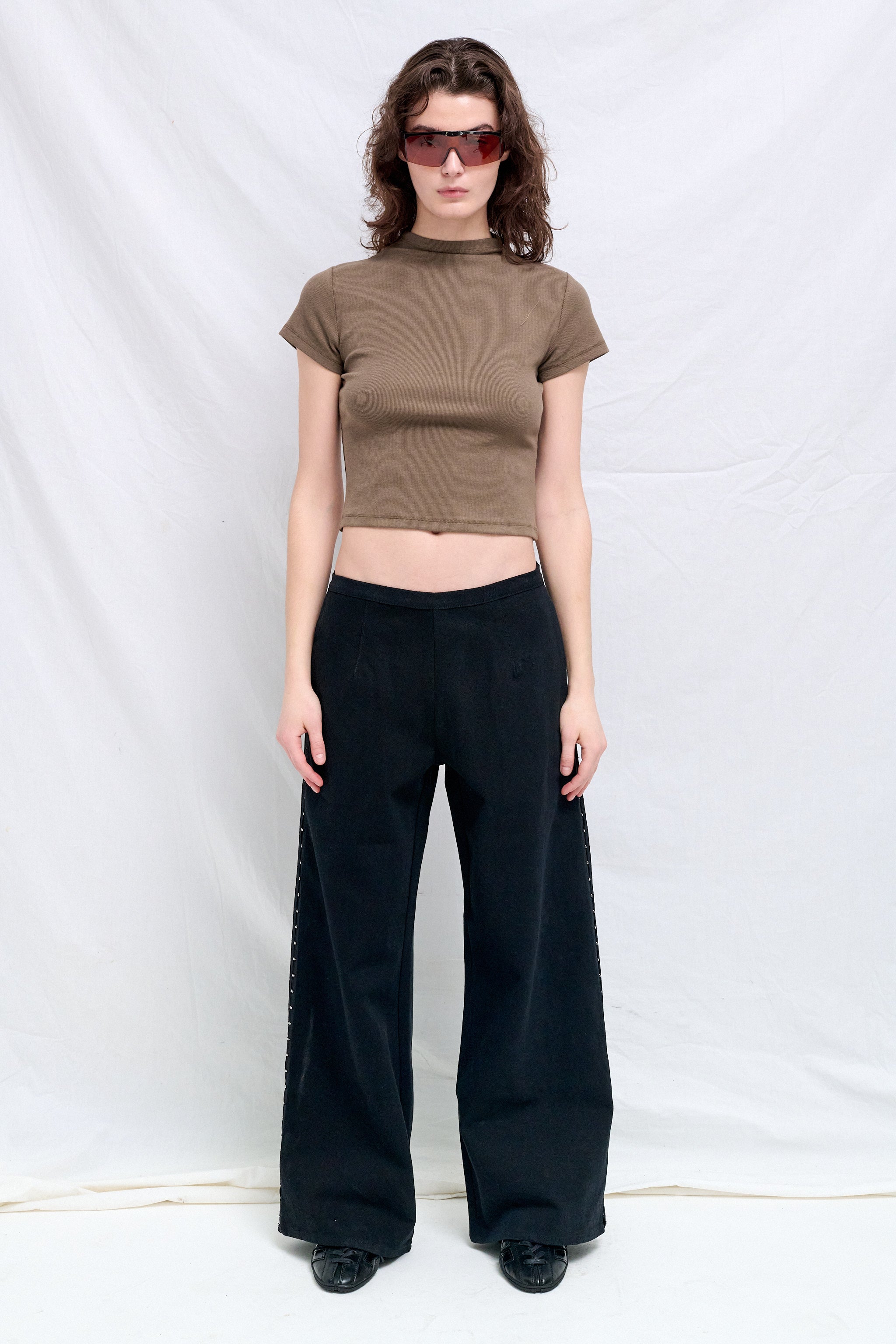 Black Denim Side Hook Clean Pant