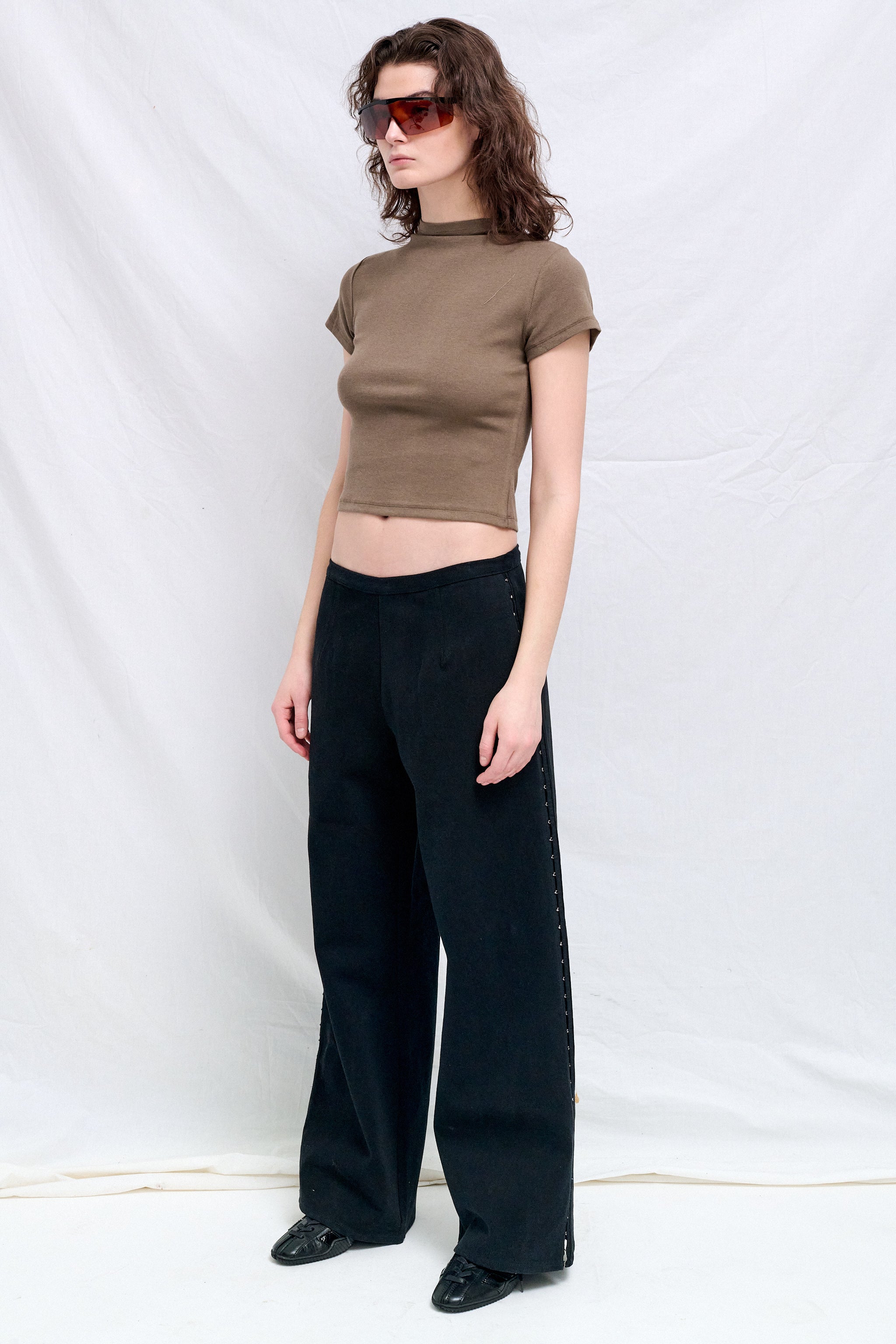 Grey Green Slim Fit Mock Neck T-Shirt