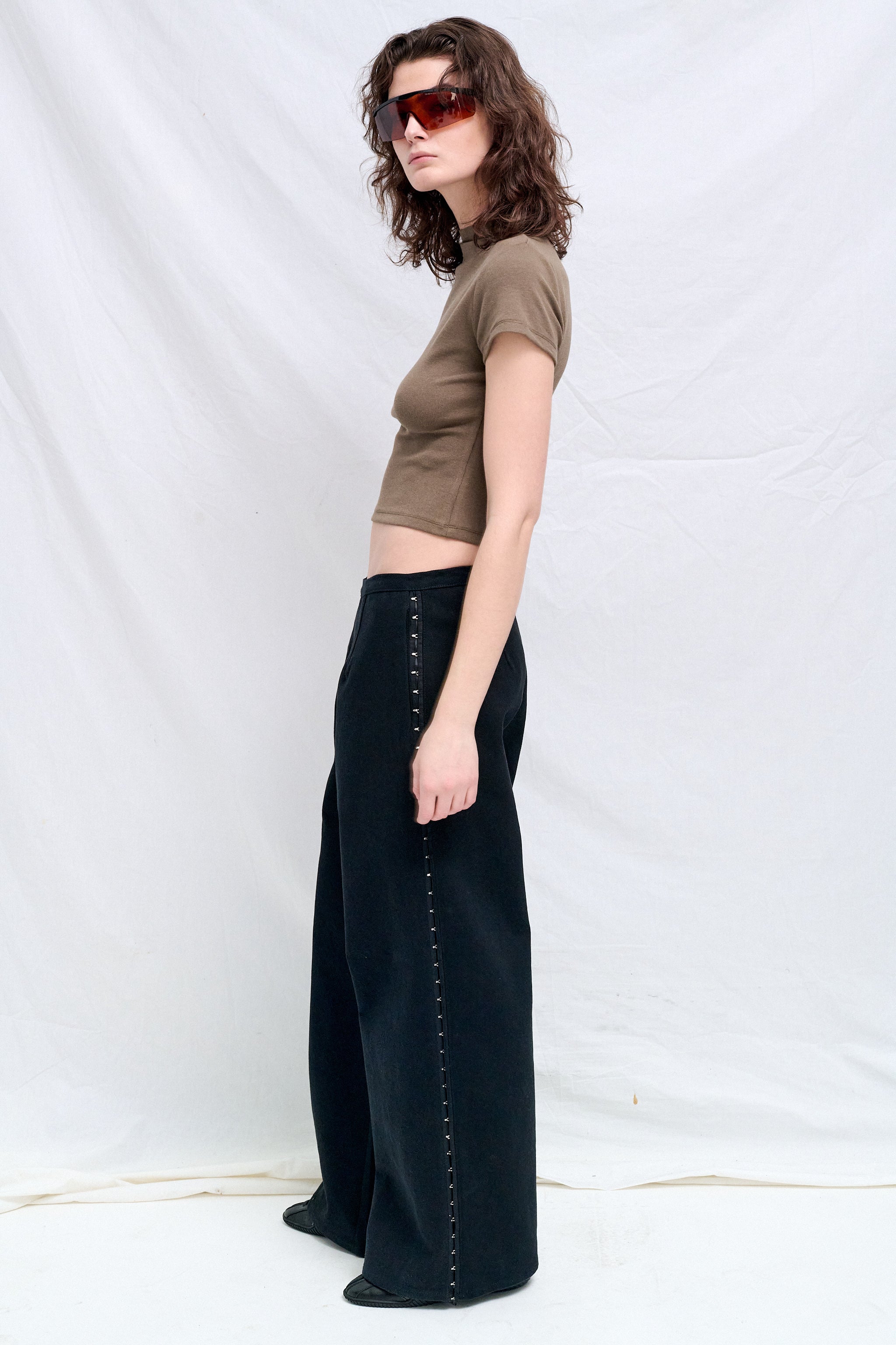 Black Denim Side Hook Clean Pant