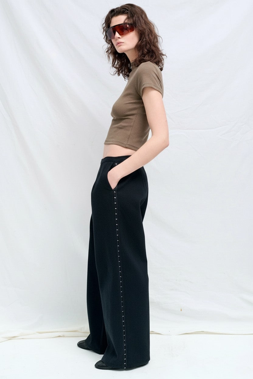 Black Denim Side Hook Clean Pant