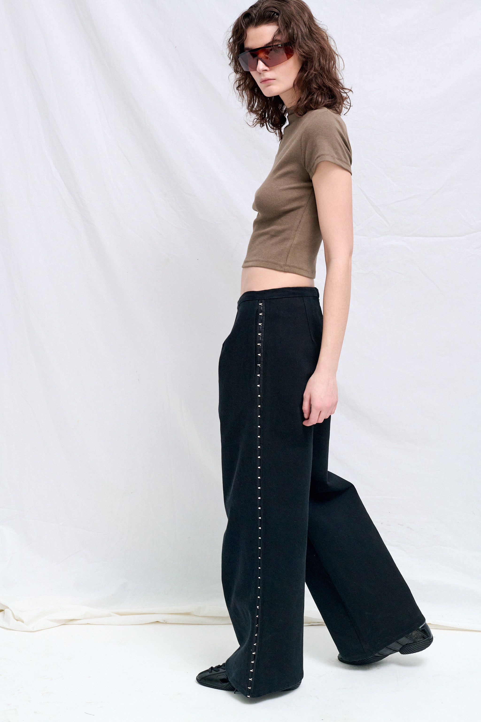 Black Denim Side Hook Clean Pant