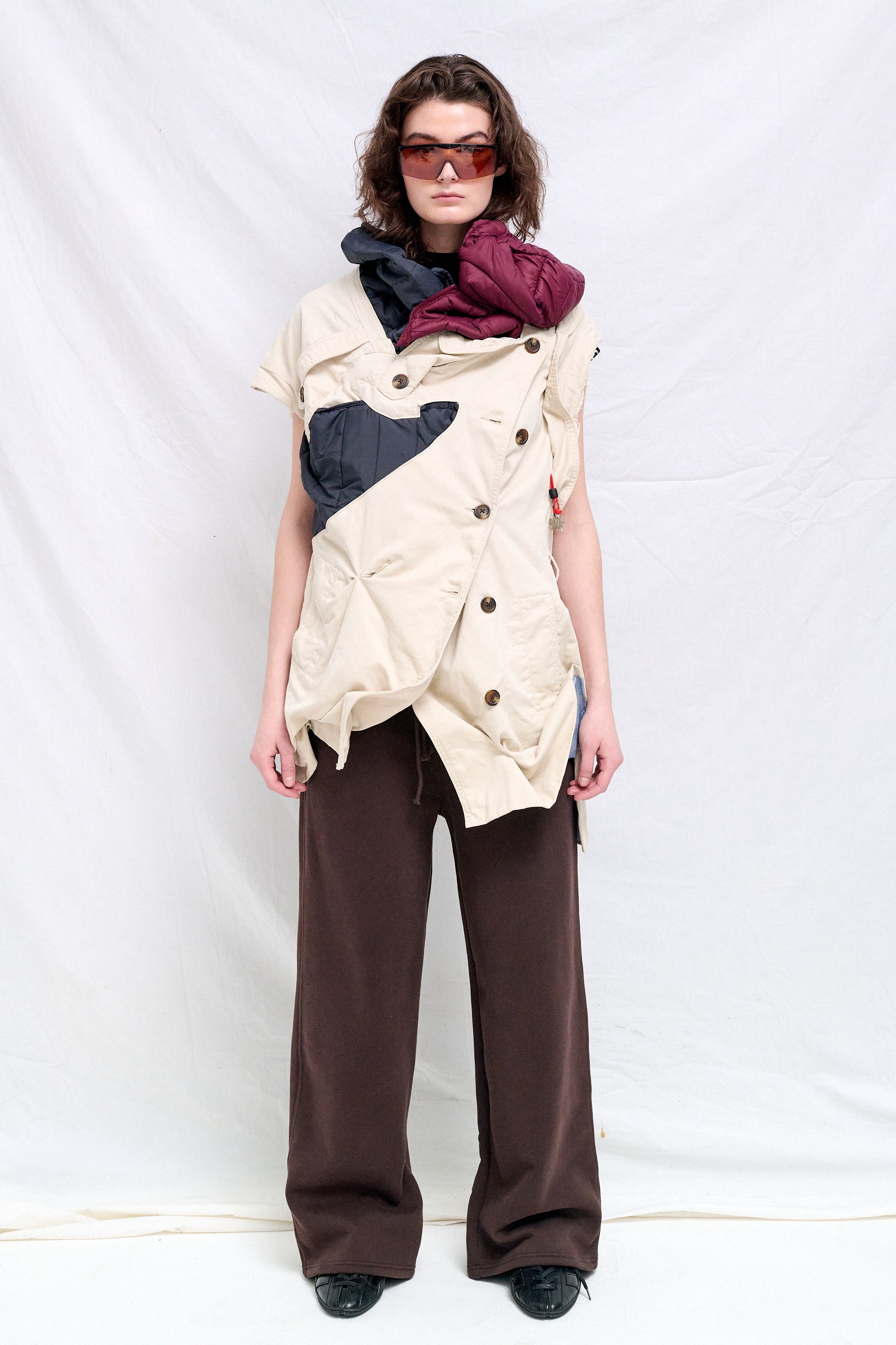 Beige/Navy Blue/Burgundy AMG Draped Trenchcoat