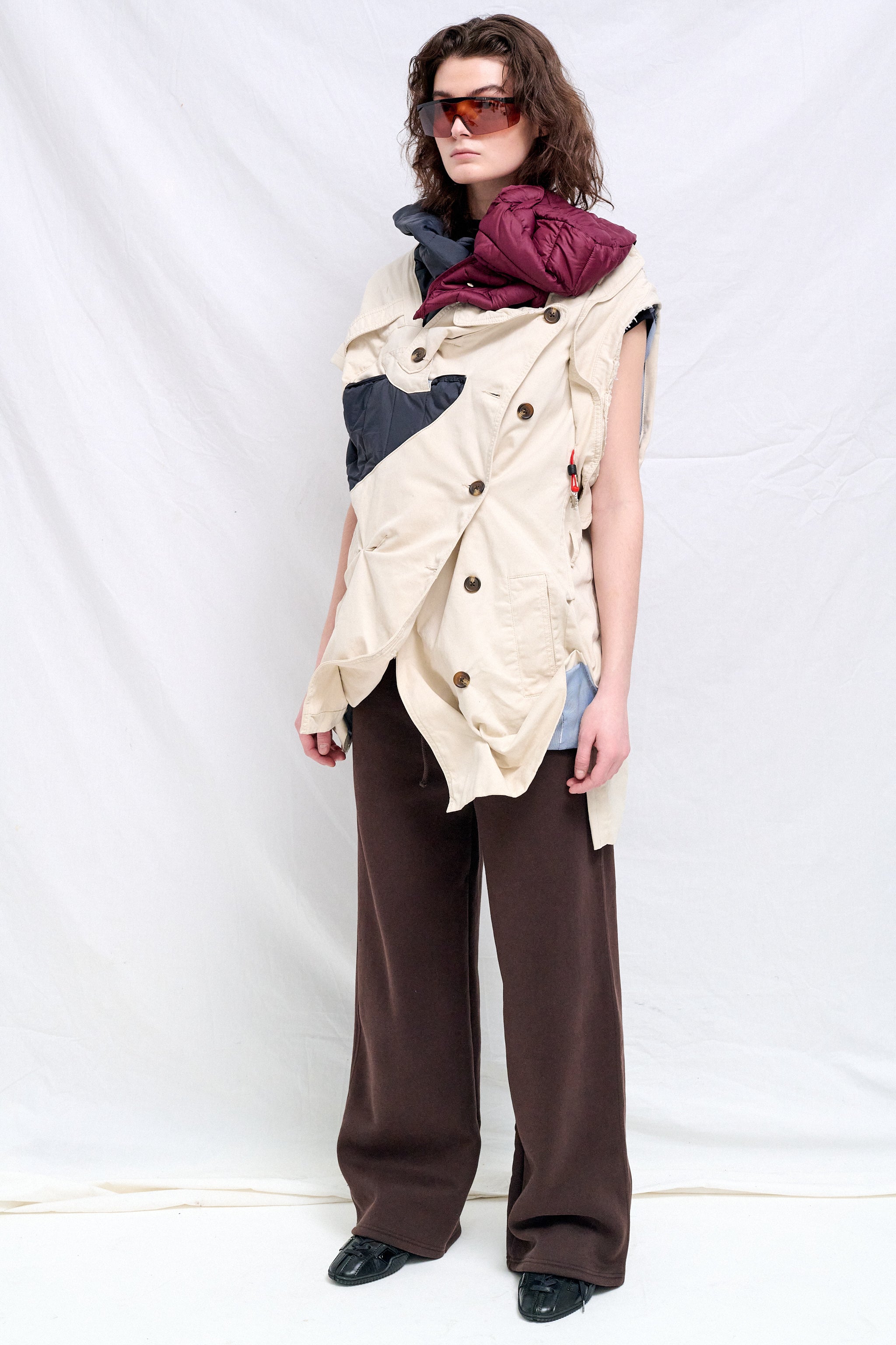Beige/Navy Blue/Burgundy AMG Draped Trenchcoat