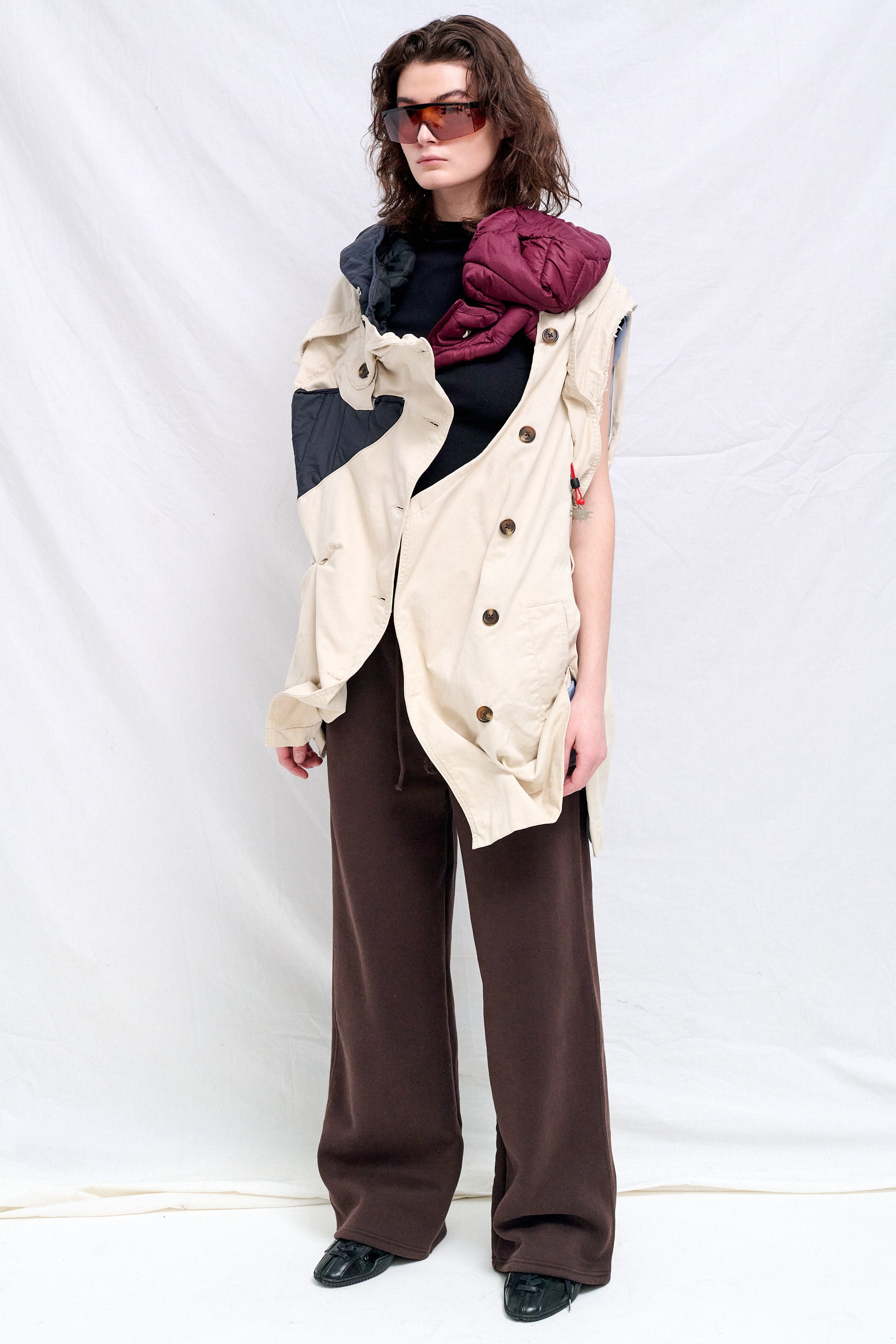 Beige/Navy Blue/Burgundy AMG Draped Trenchcoat