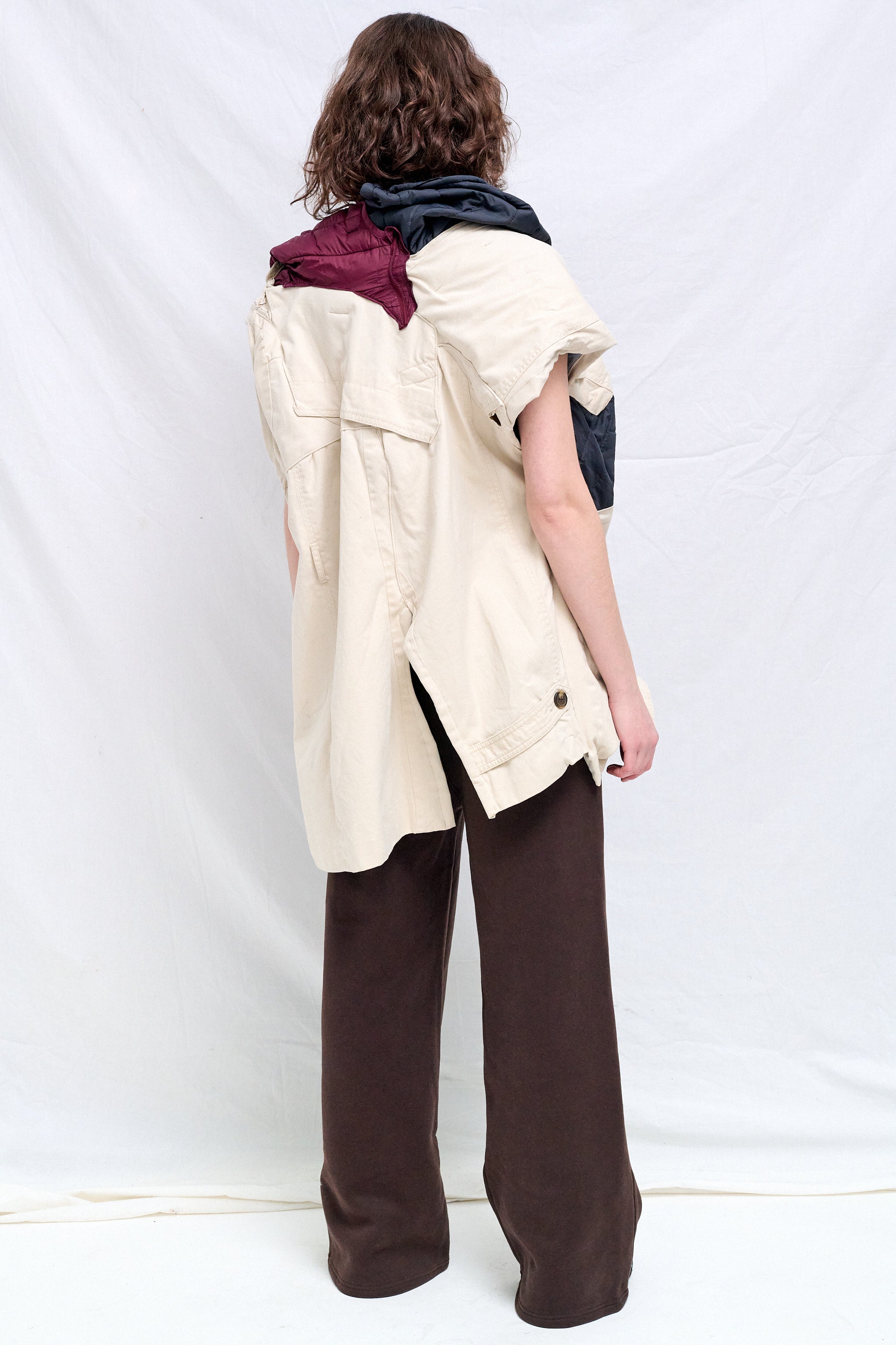 Beige/Navy Blue/Burgundy AMG Draped Trenchcoat