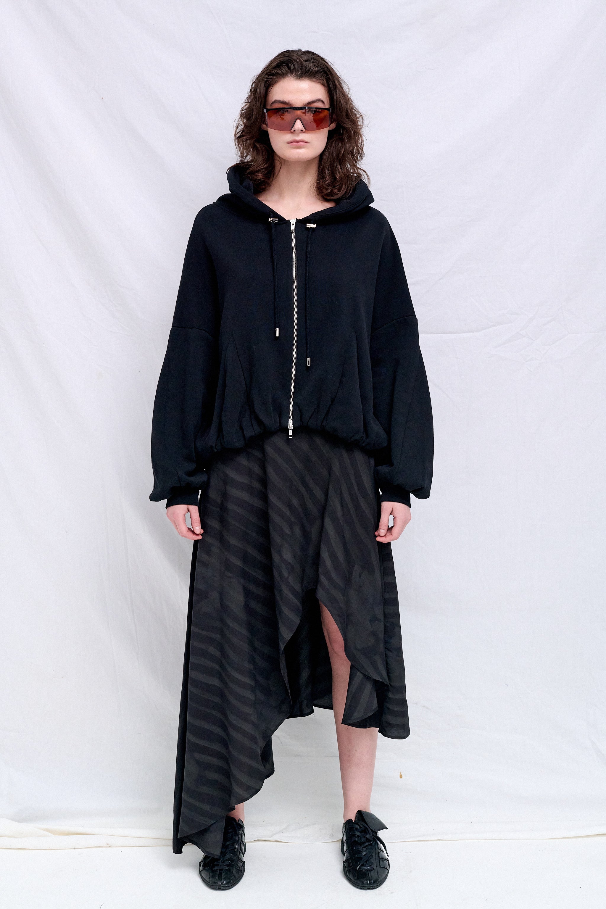 Black Wavy Flower Stripe Rayon Tulip Skirt