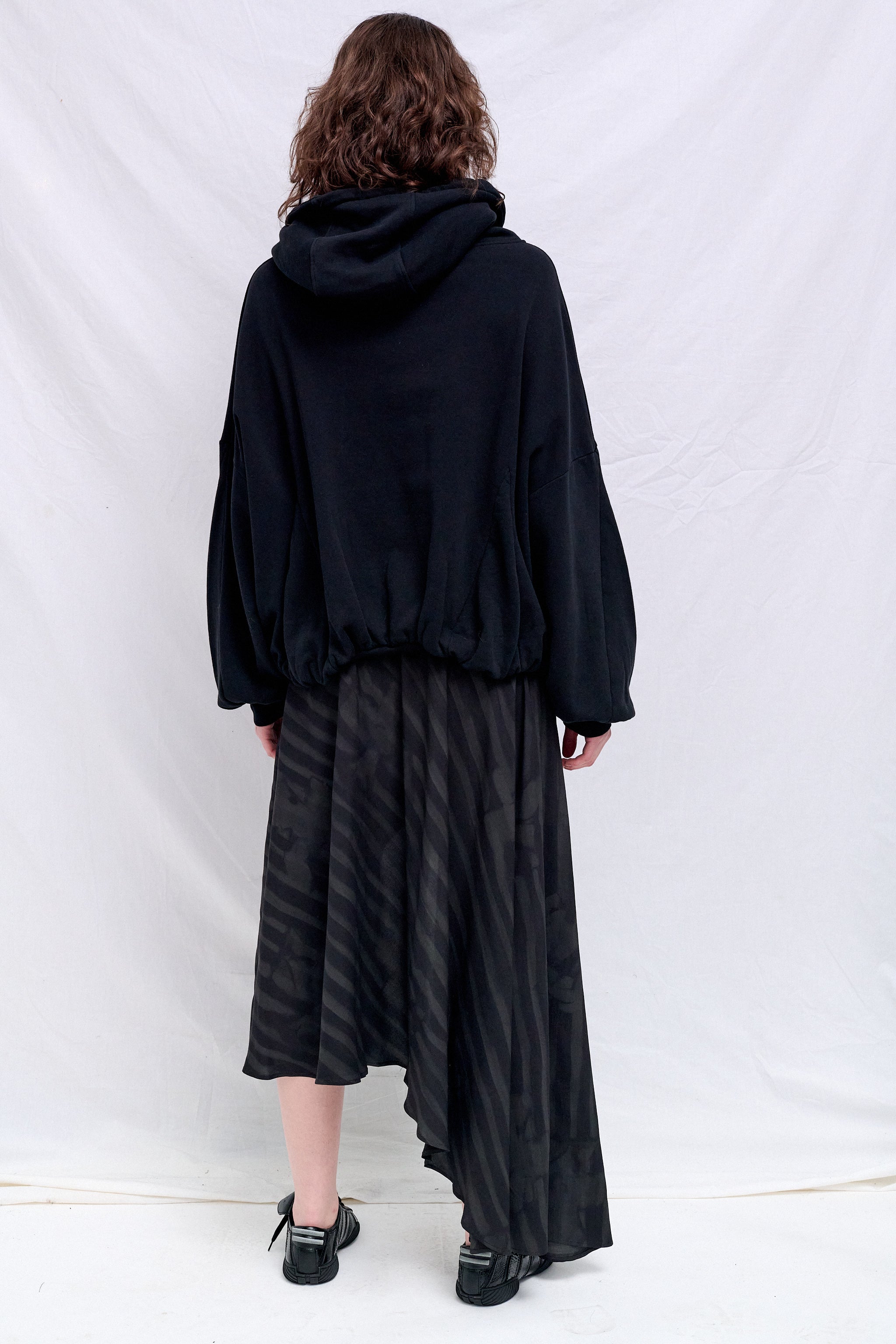 Black Wavy Flower Stripe Rayon Tulip Skirt