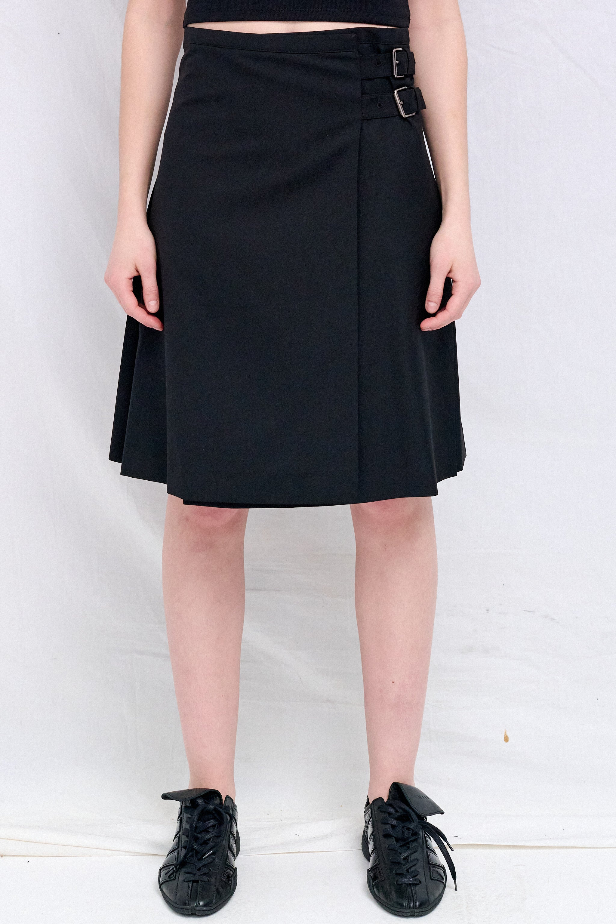 Black Pleats Midi Skirt