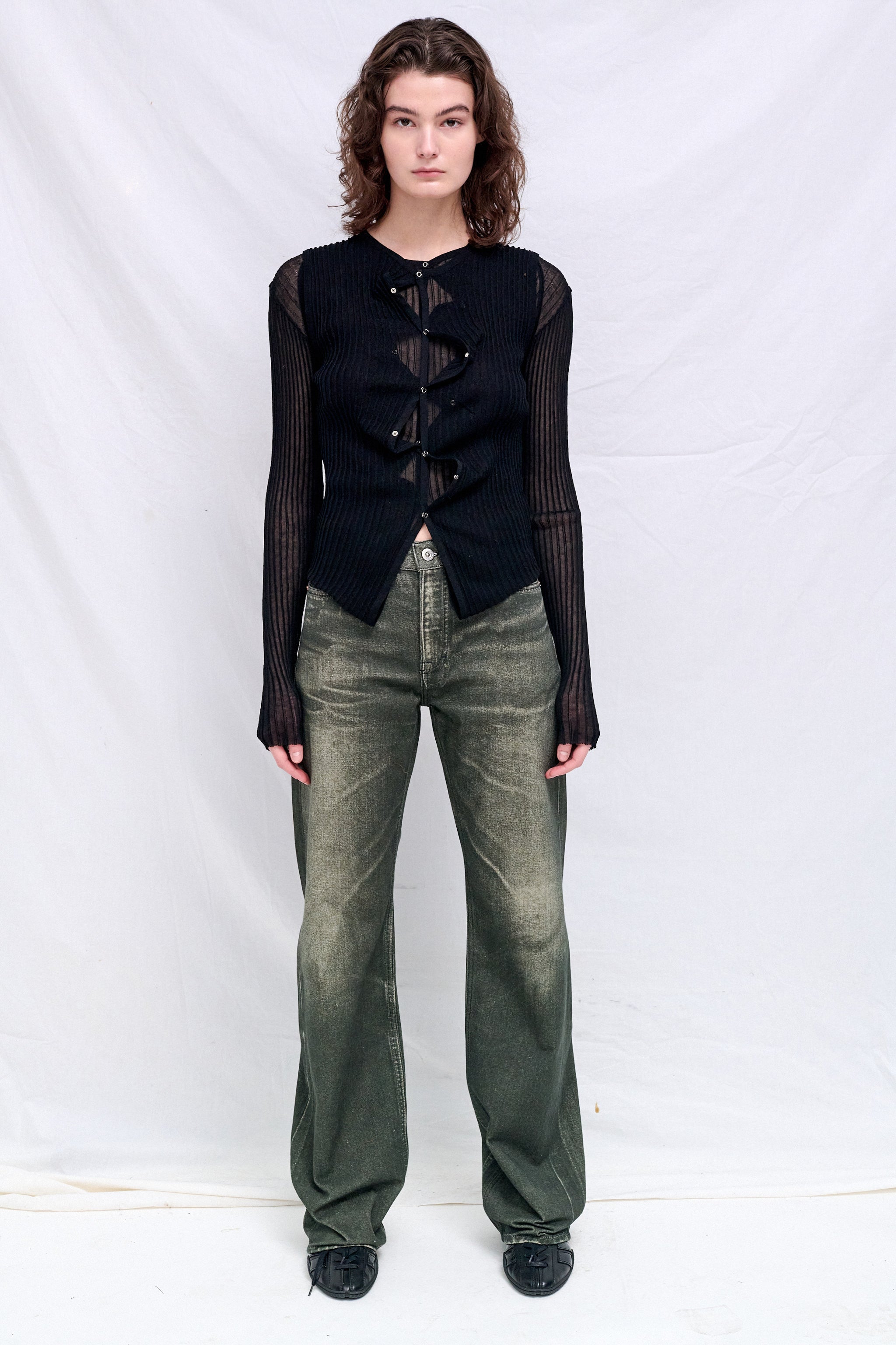 Black Double Up Rib Cardigan