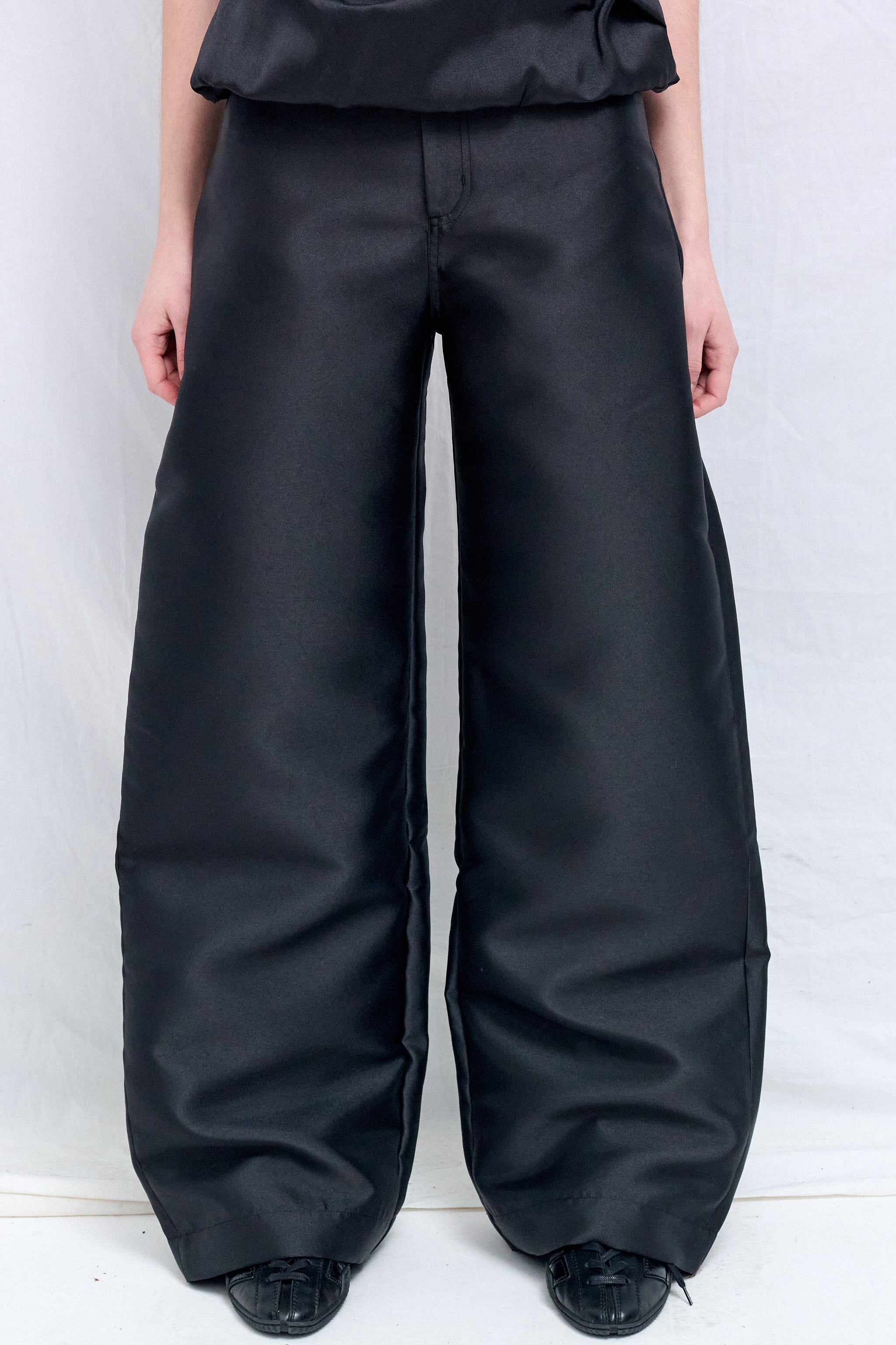 Black Heavy Satin Boyfriend Style Trousers