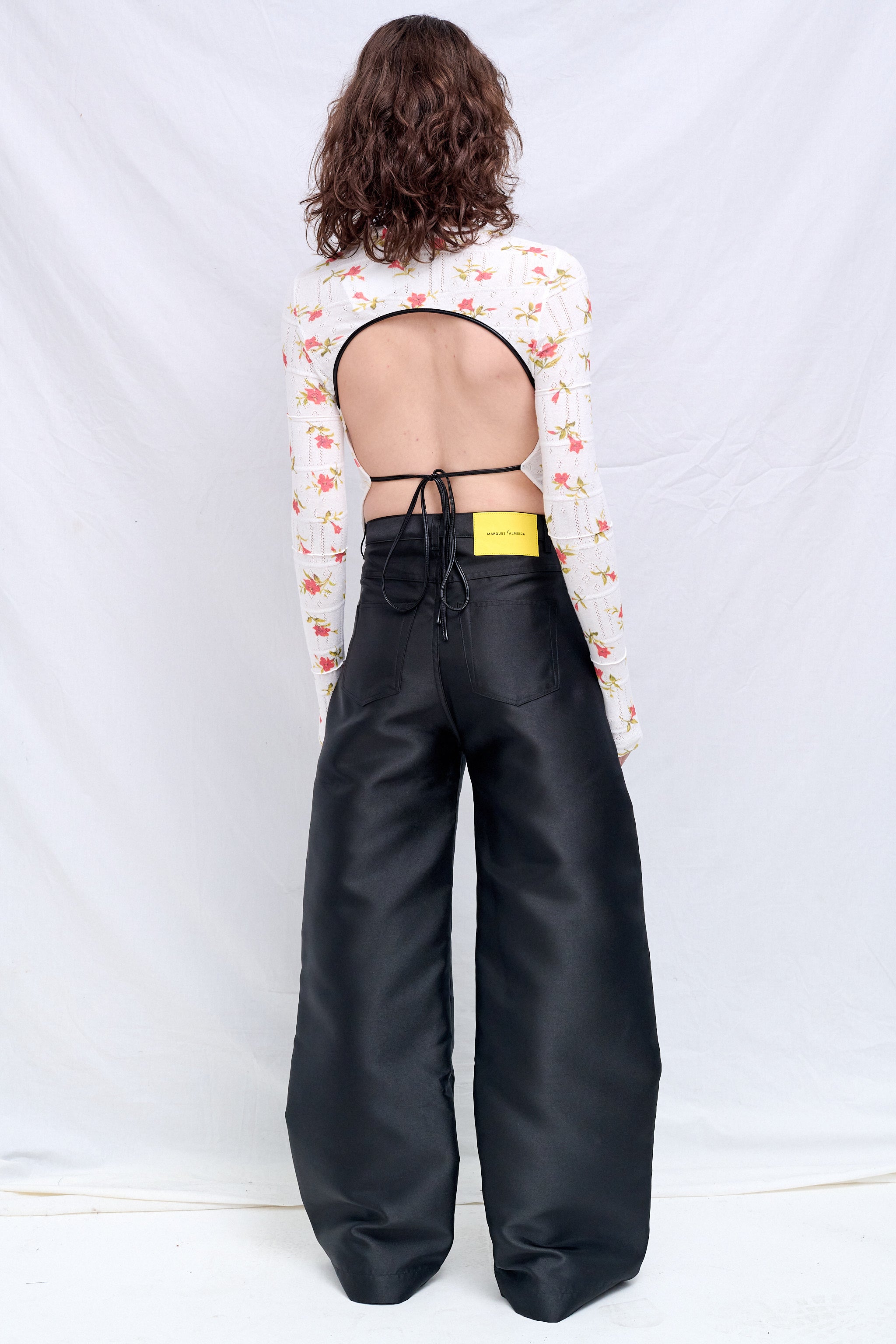 Black Heavy Satin Boyfriend Style Trousers