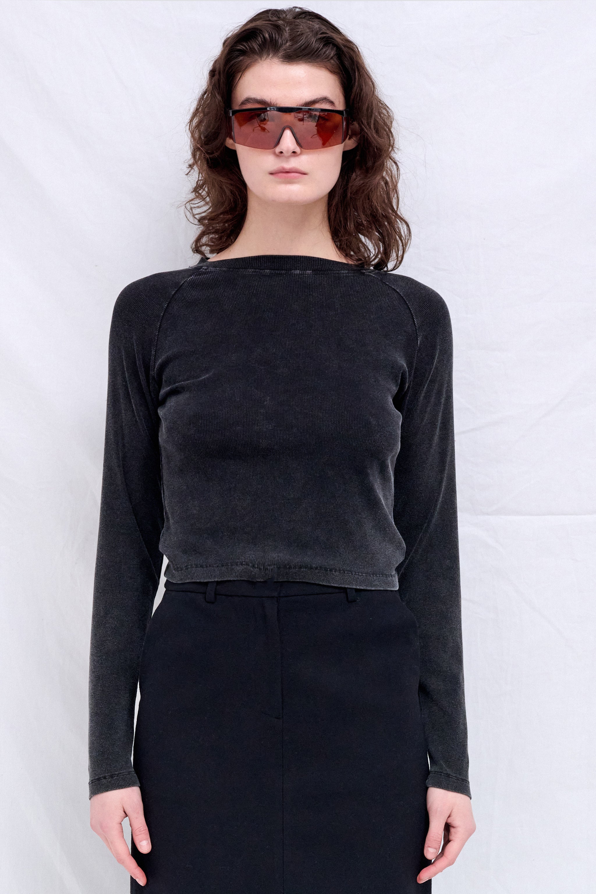 Black Raglan Long Sleeve Slim T-Shirt