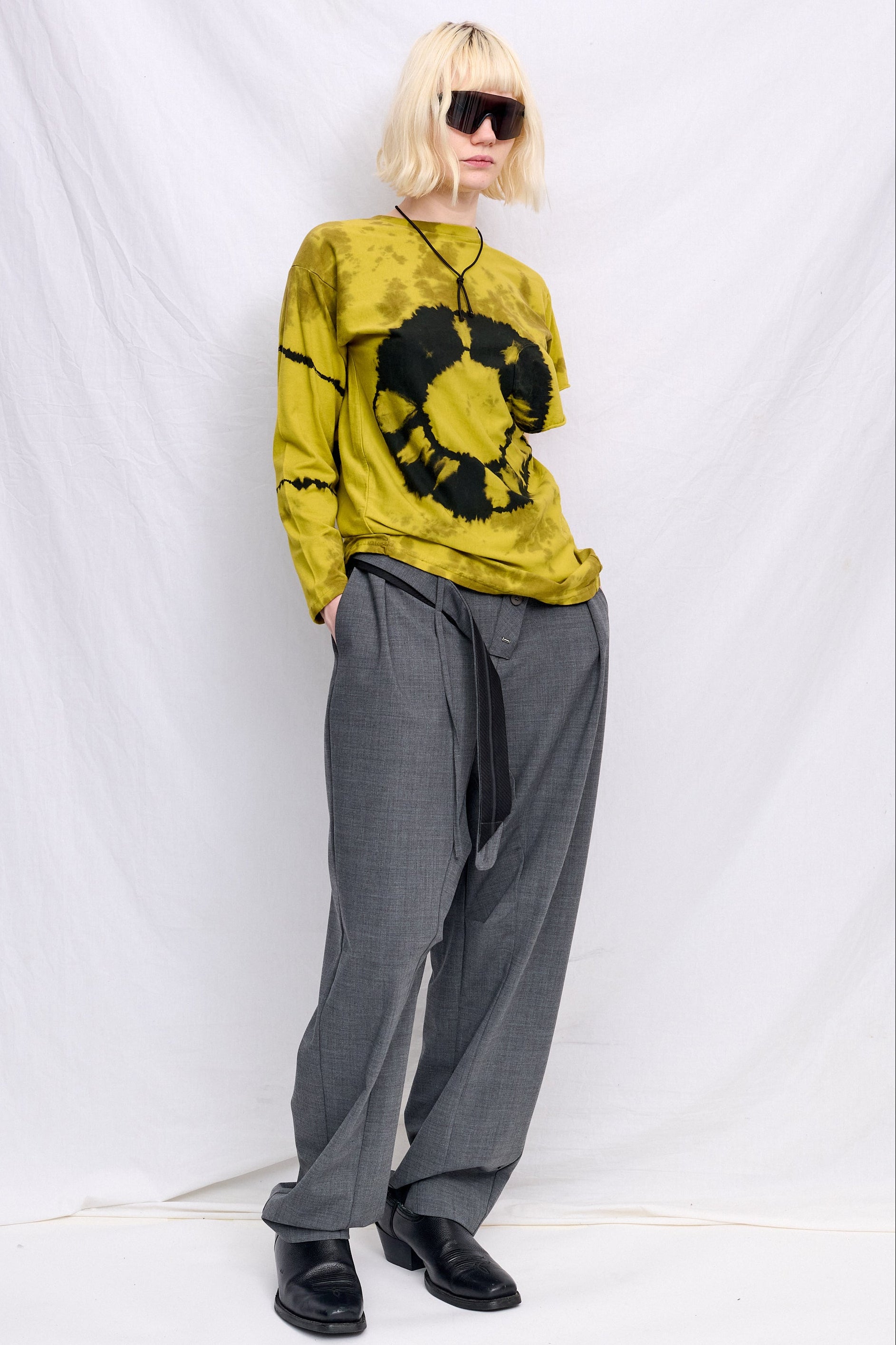 Grey Strapped Baggy Suit Pants