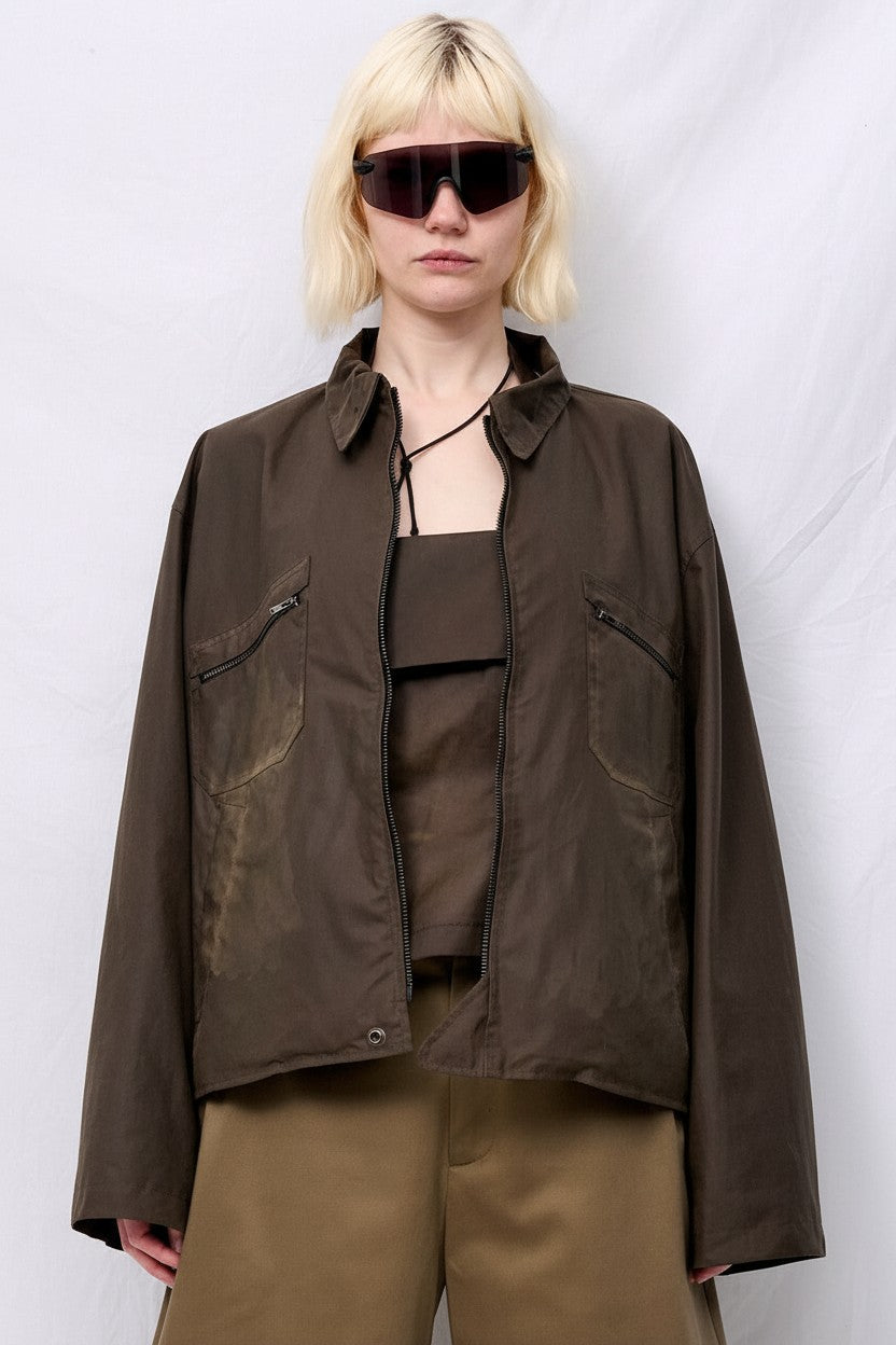 Brown Wax Pocket Zip Jacket
