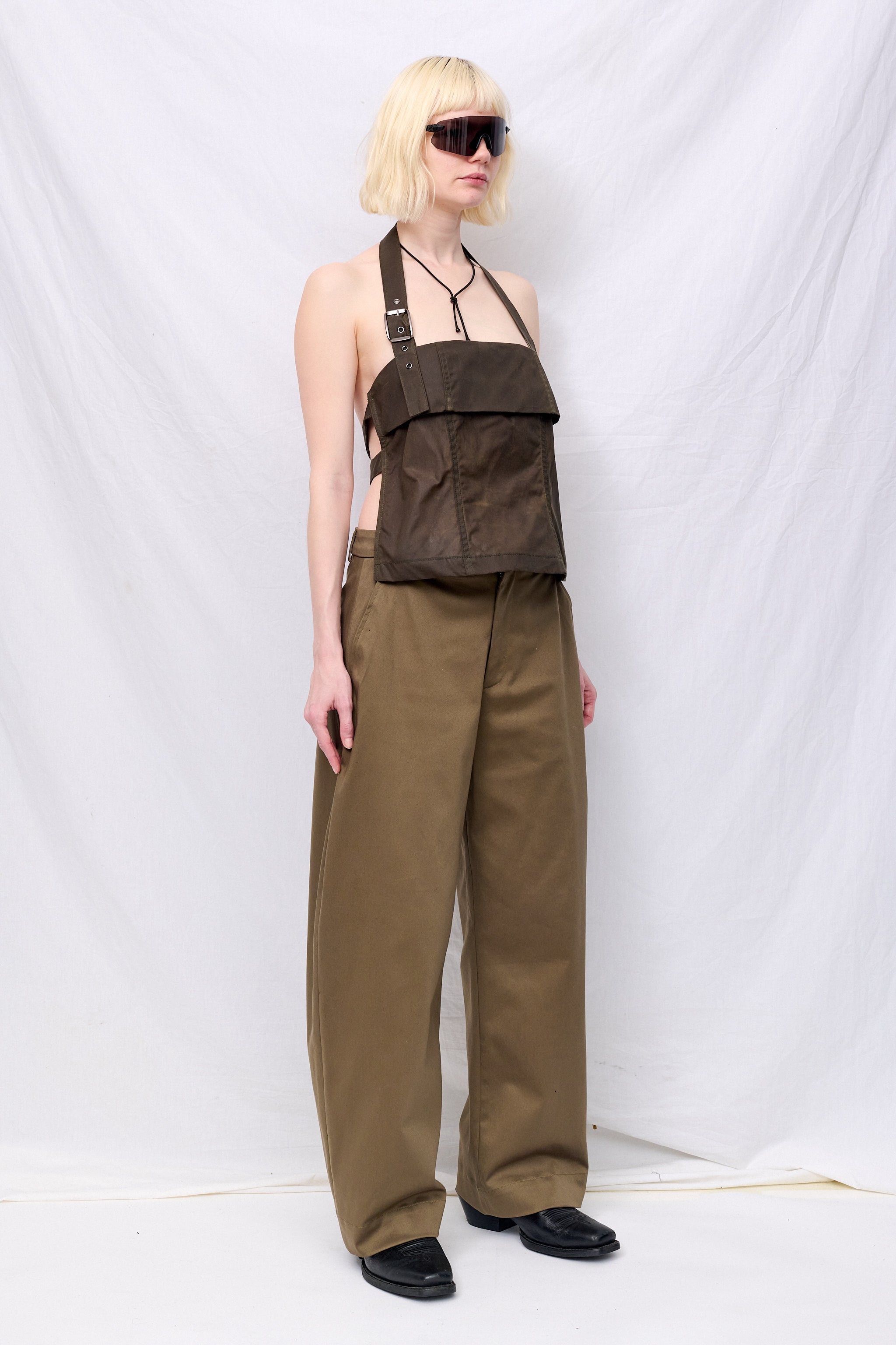 Brown Wax Strap Halter Top