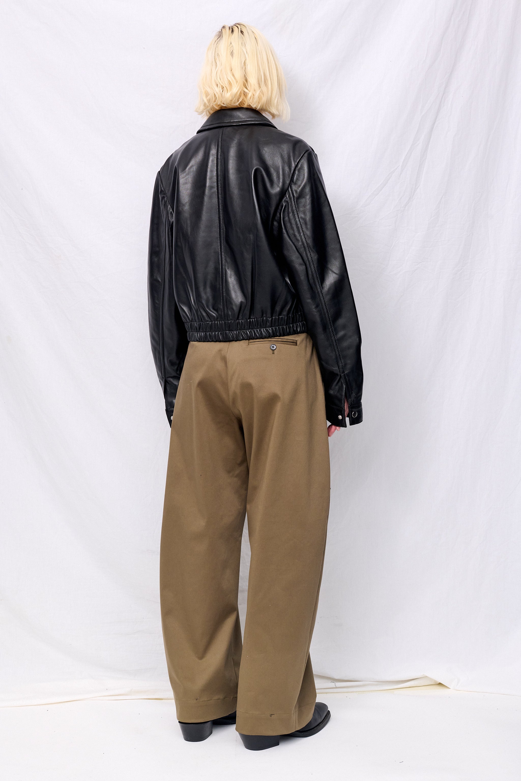 Black Leather Shrunken Zip Jacket